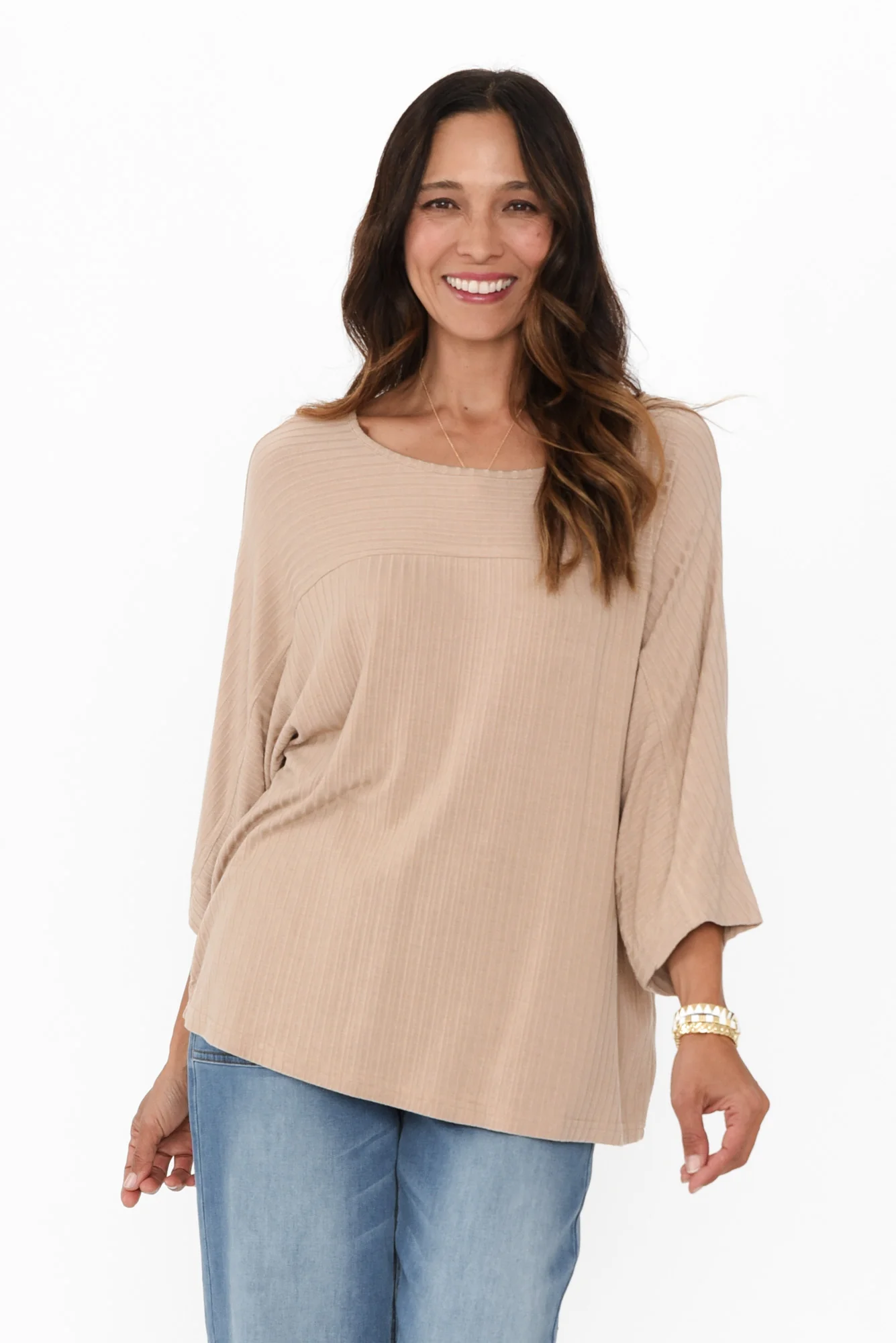 Dahlia Taupe Ribbed Long Sleeve Tee
