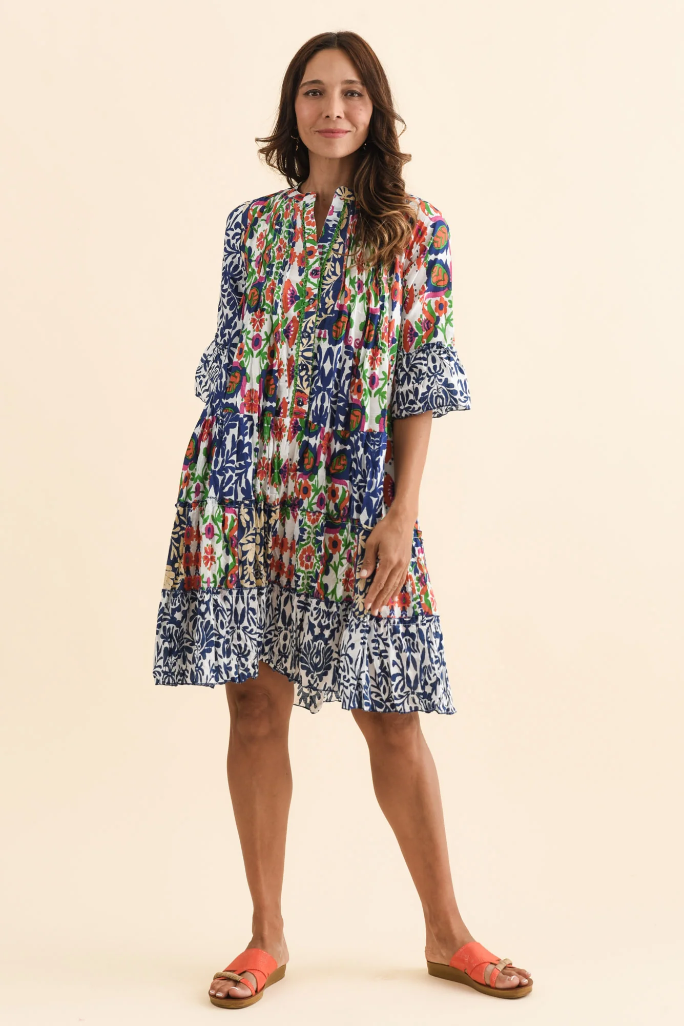 Danson Blue Abstract Frill Sleeve Dress - Image 2