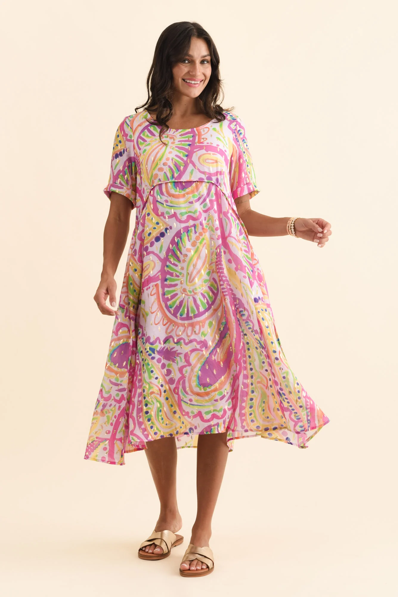 Darling Pink Abstract Foil Crescent Dress - Image 3