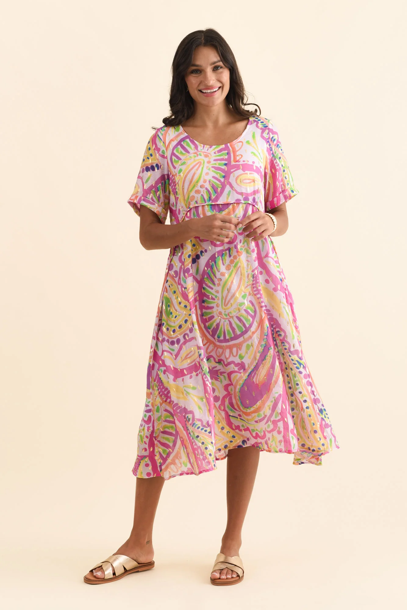 Darling Pink Abstract Foil Crescent Dress - Image 7