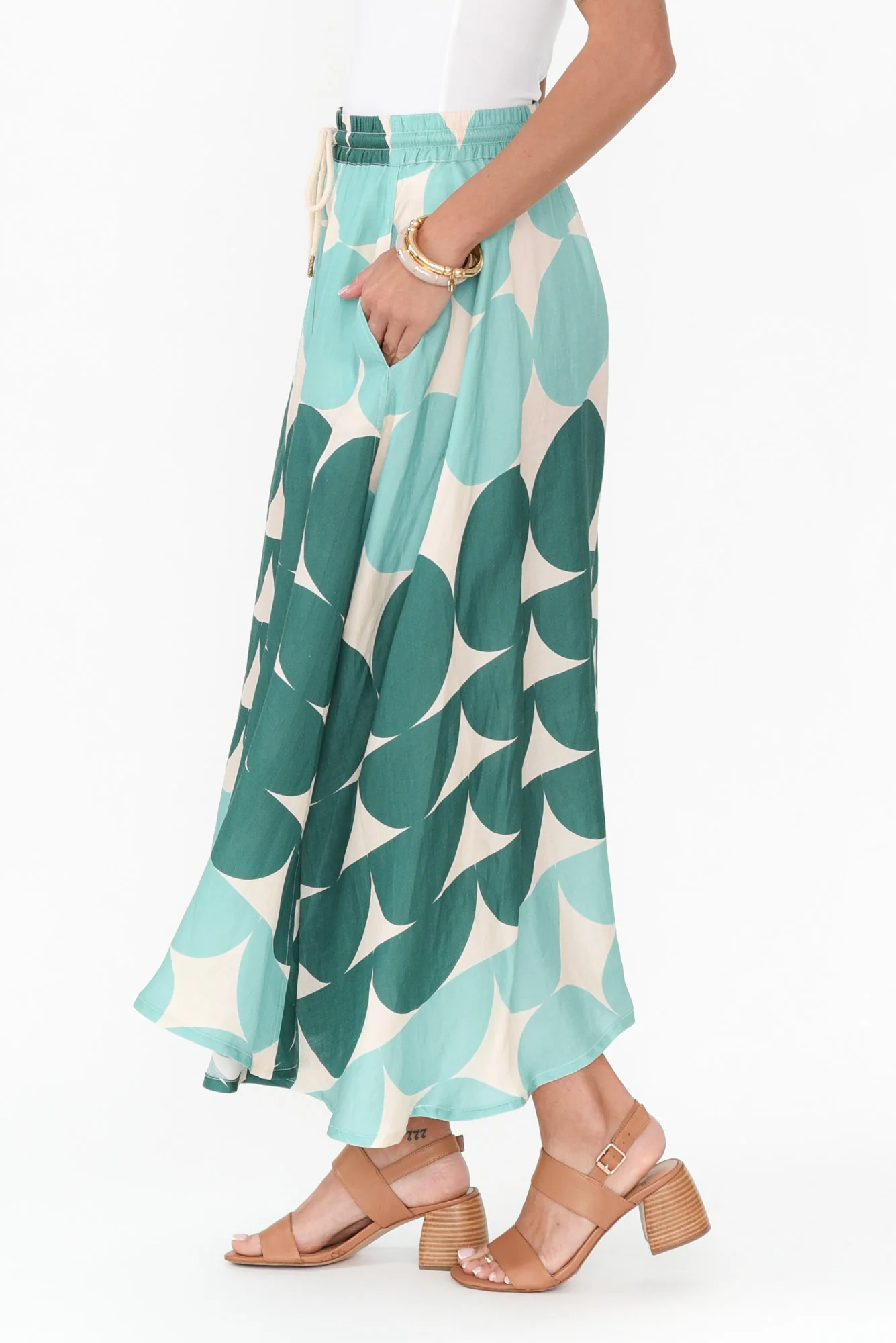 Domino Aqua Spot Linen Blend Skirt - Image 3