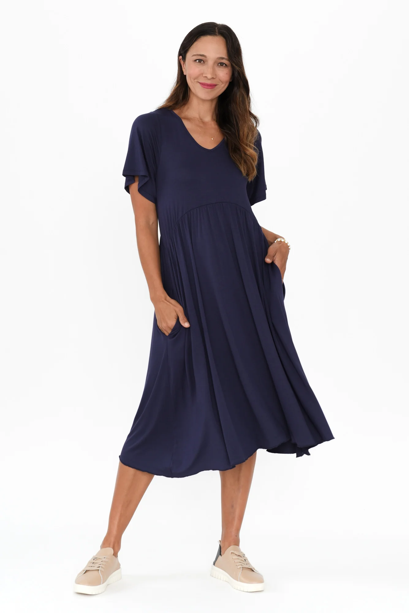 Donna Navy Gathered Dress