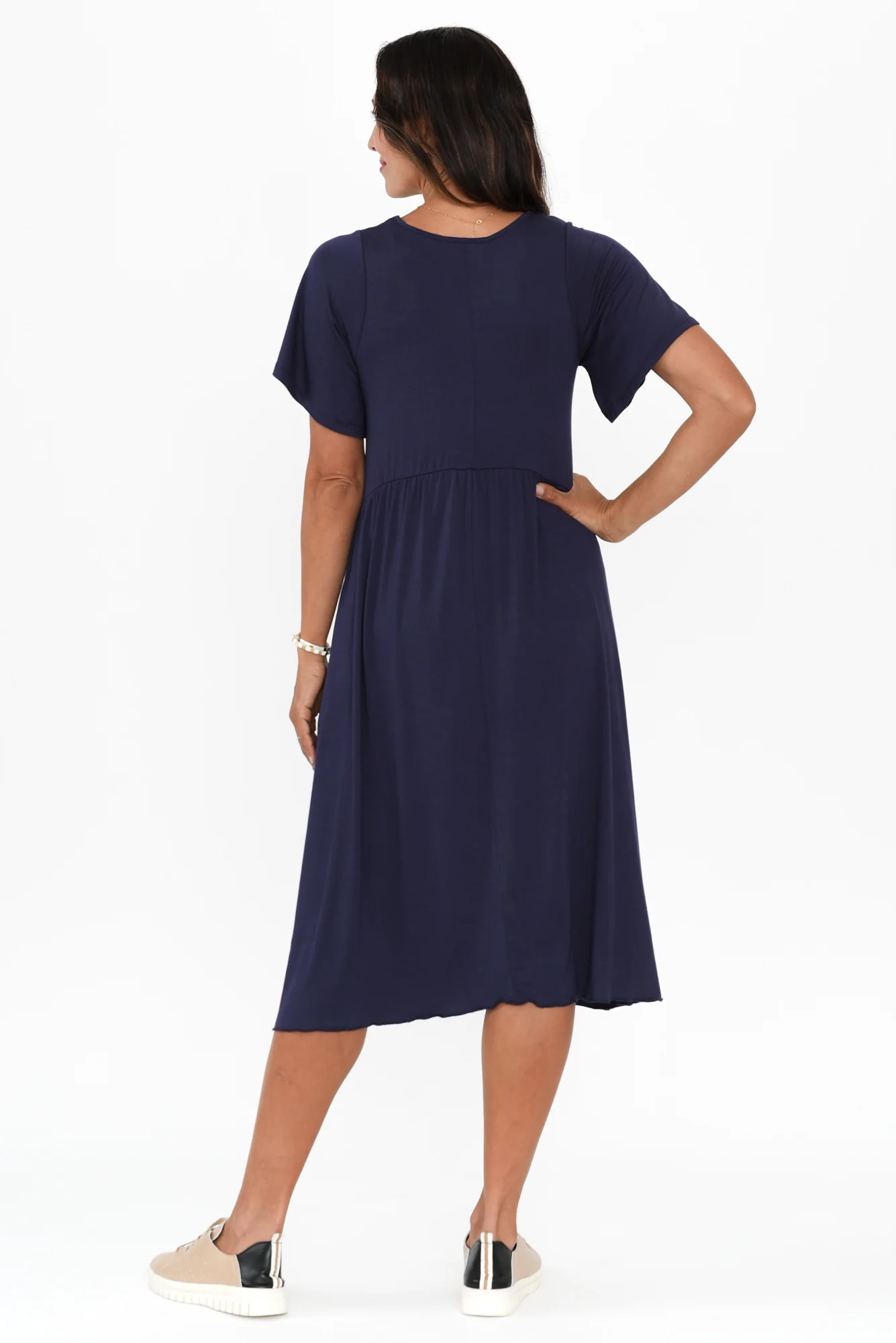 Donna Navy Gathered Dress - Image 4