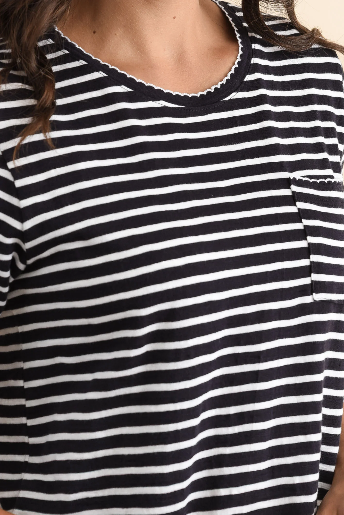 Drea Navy Stripe Cotton Long Sleeve Tee - Image 5