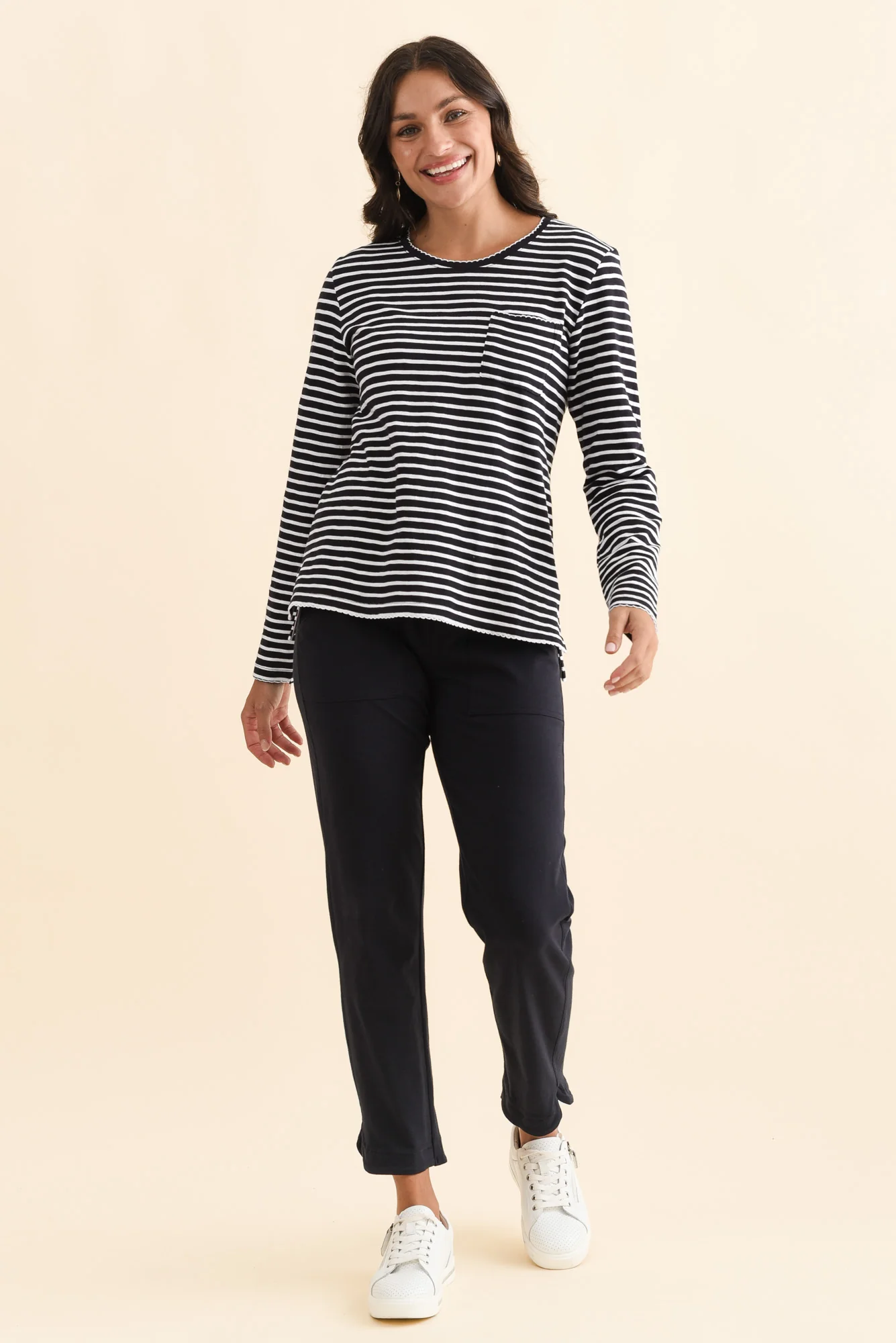 Drea Navy Stripe Cotton Long Sleeve Tee - Image 6