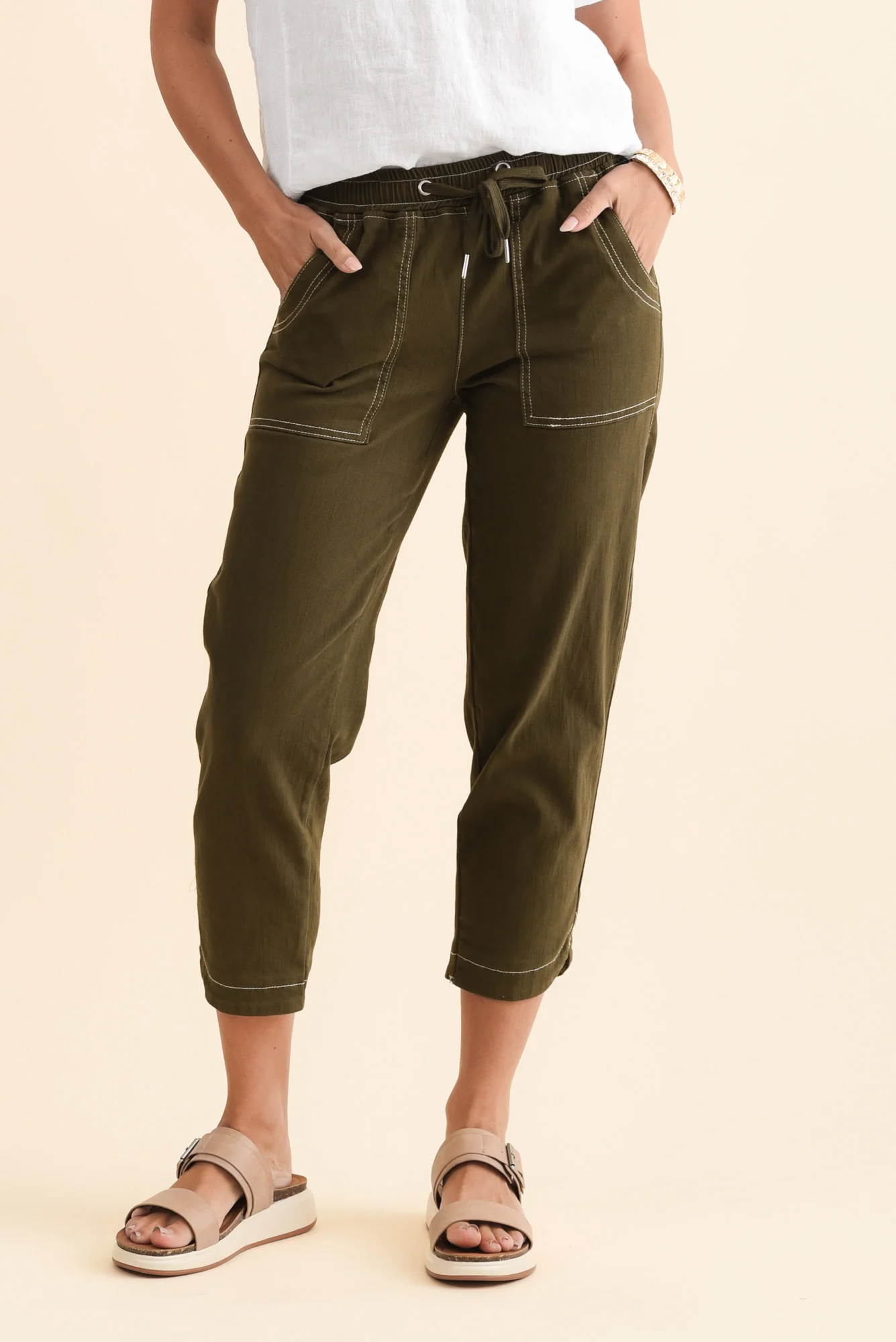 Eliana Khaki Cotton Stretch Jeans - Image 2