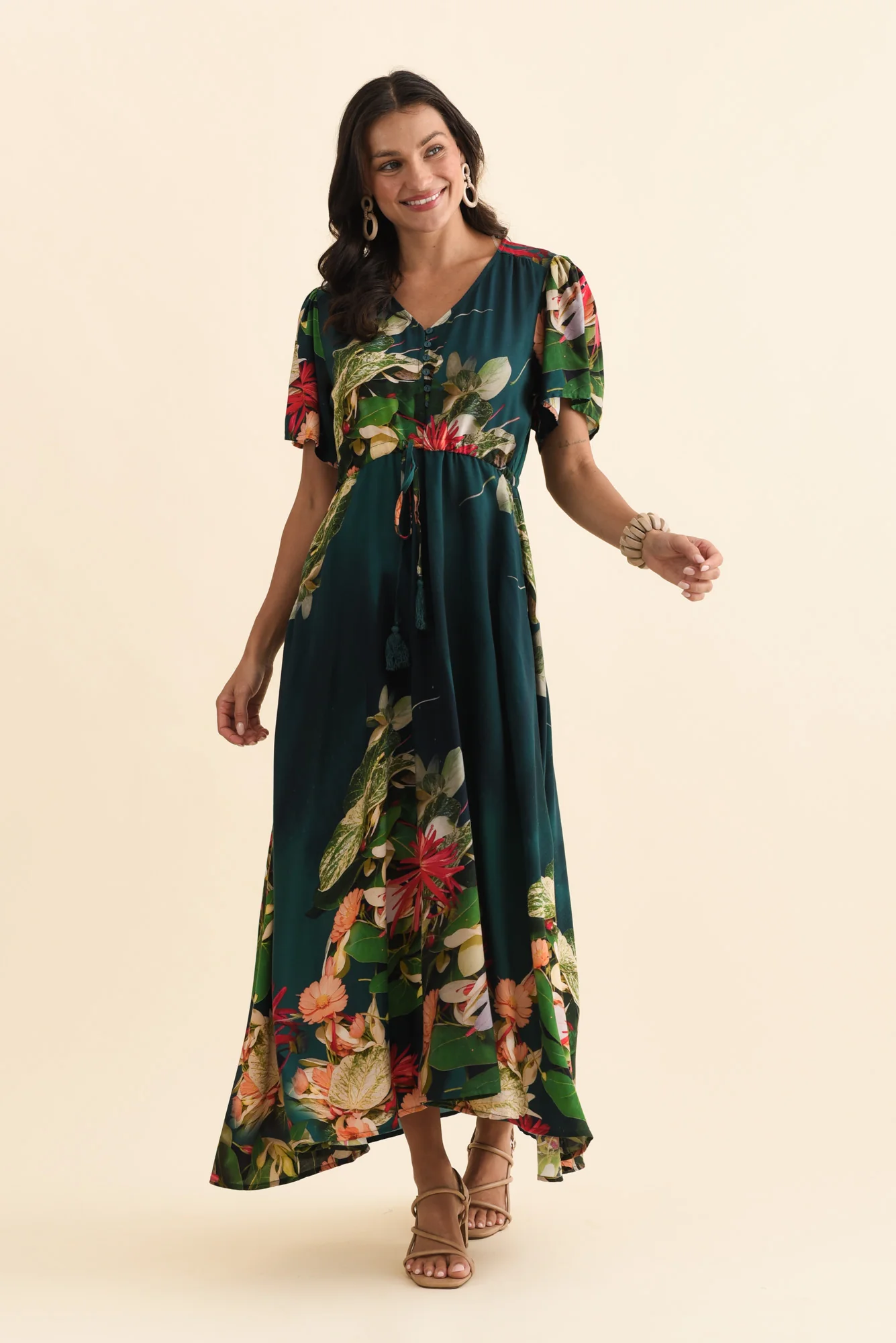 Elissa Emerald Floral Button Dress - Image 6