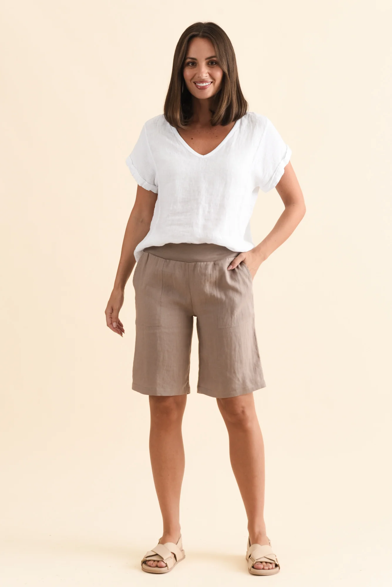 Elka Mocha Linen Relaxed Shorts - Image 6