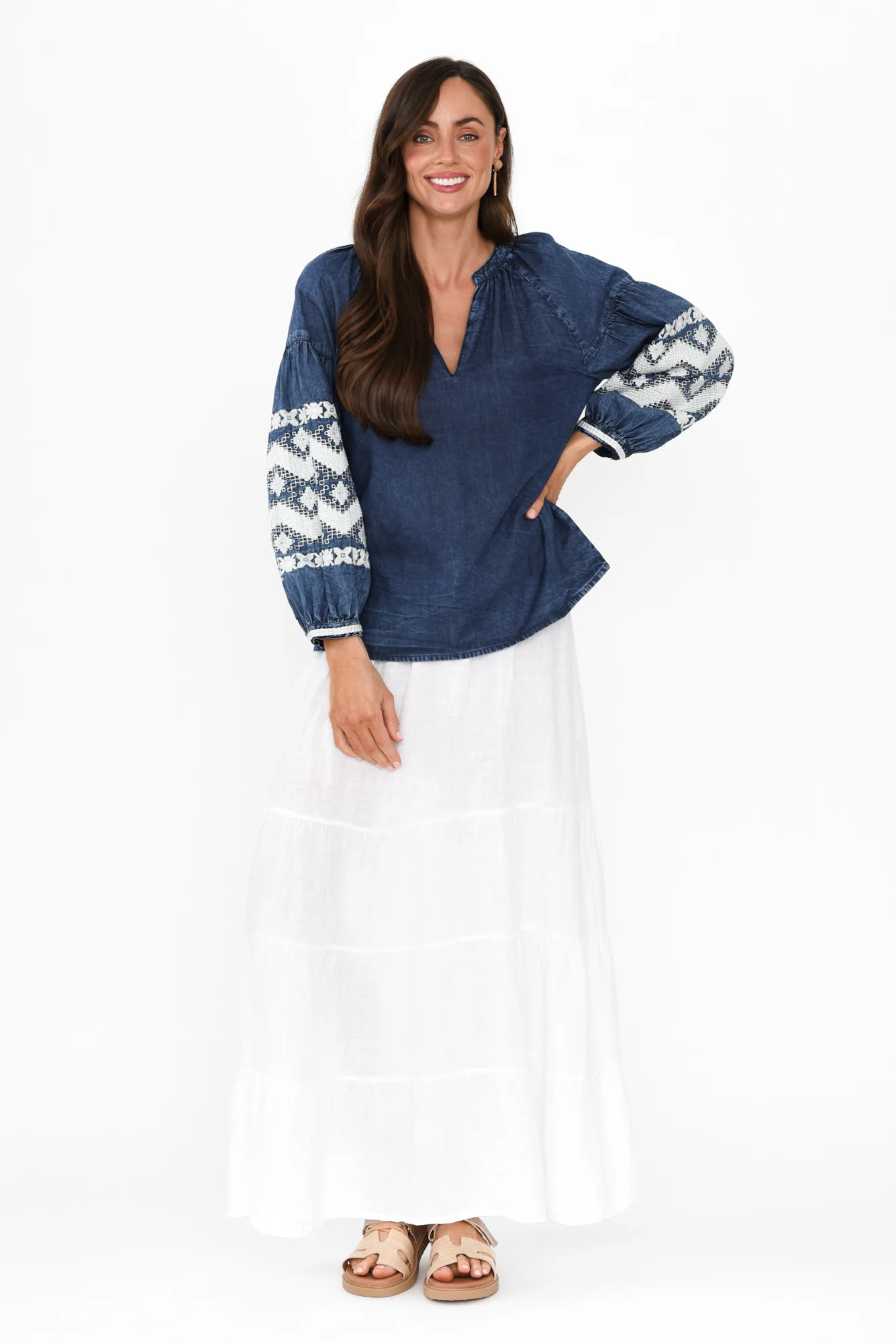 Elkana Blue Denim Embroidered Top - Image 3
