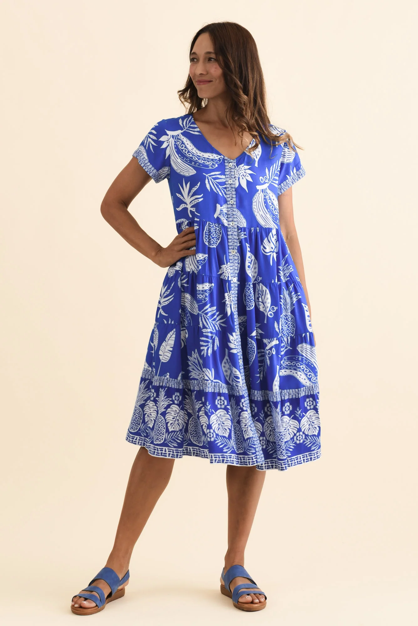 Emila Cobalt Tropical Button Dress - Image 2