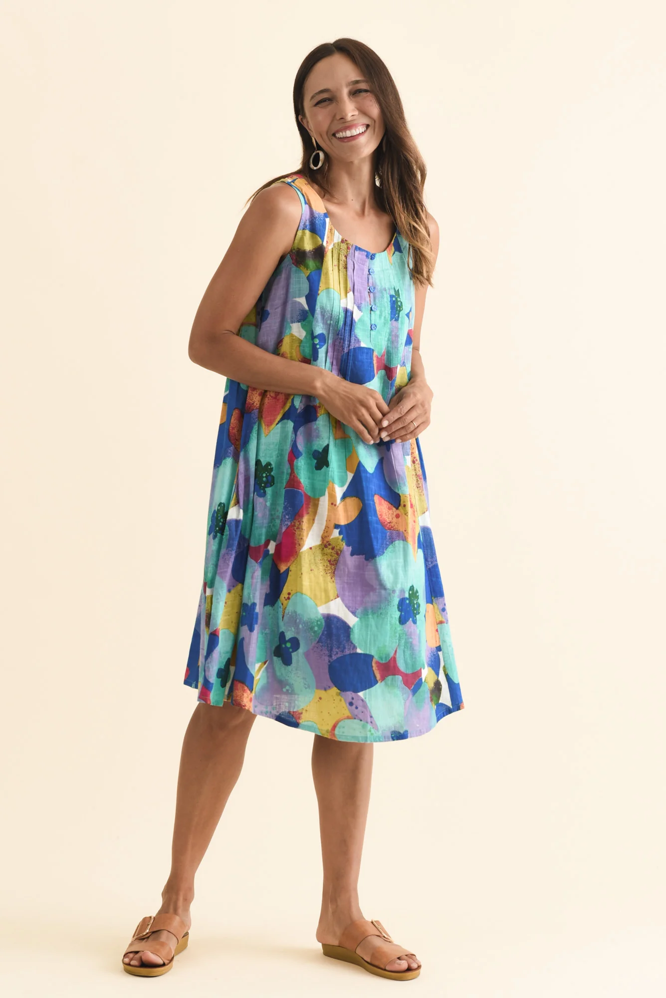 Enya Blue Flower Cotton Dress - Image 2