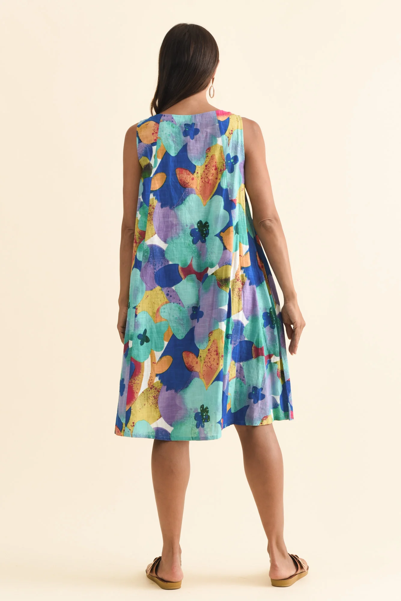 Enya Blue Flower Cotton Dress - Image 4
