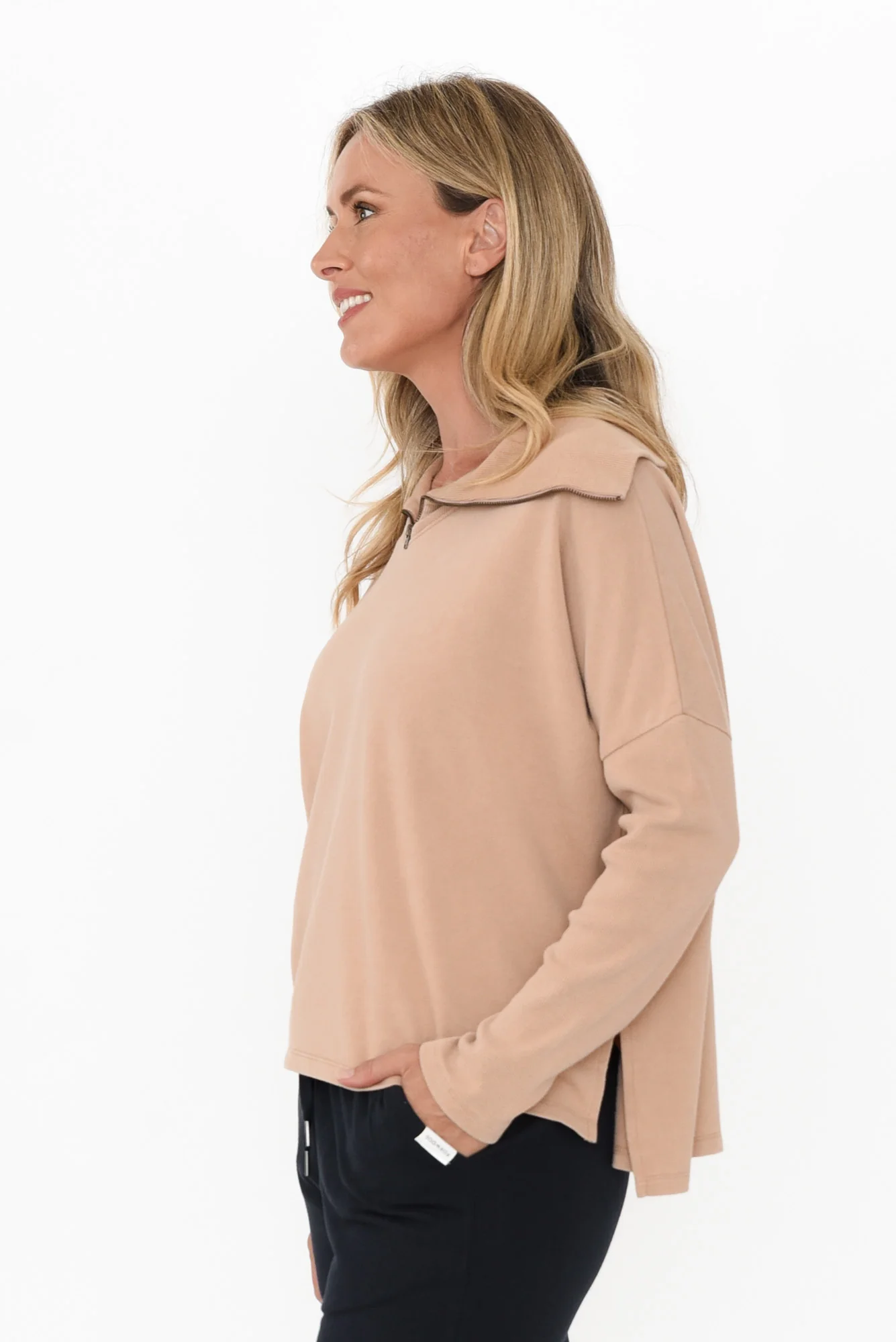 Etna Mocha Half Zip Sweatshirt - Image 4