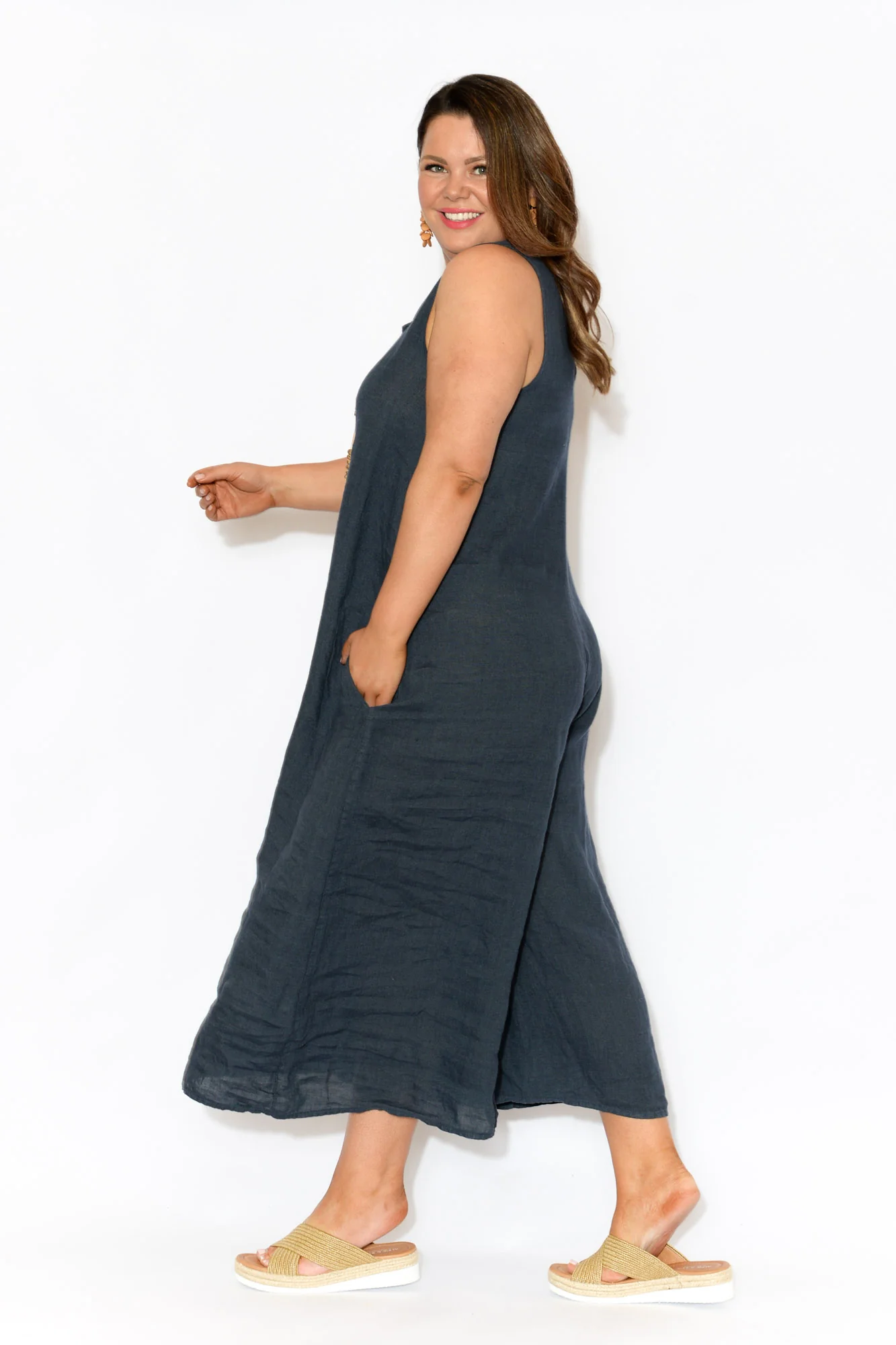 Fay Navy Linen Jumpsuit - Image 8