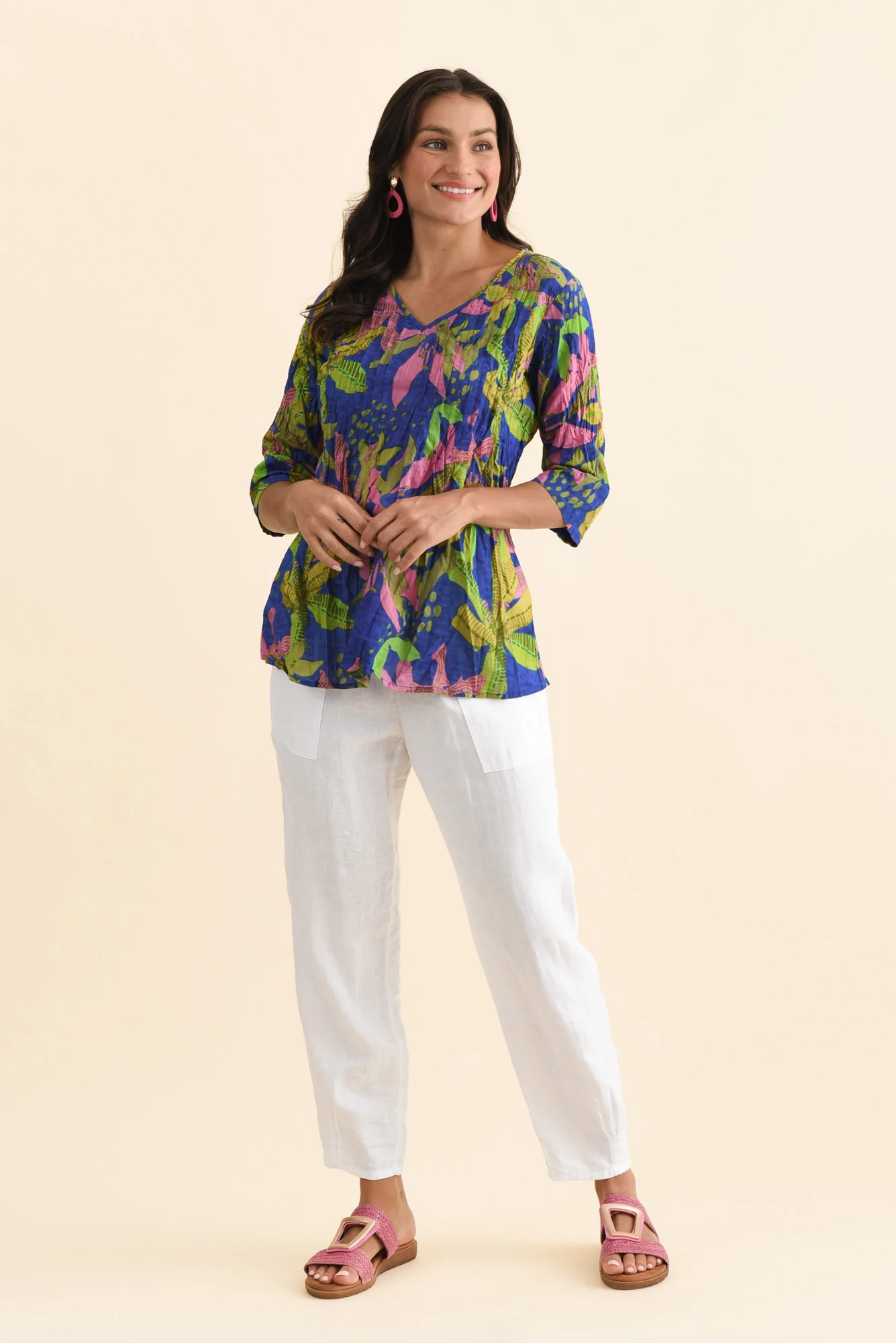 Fia Blue Lily Sleeved Crinkle Cotton Top - Image 6
