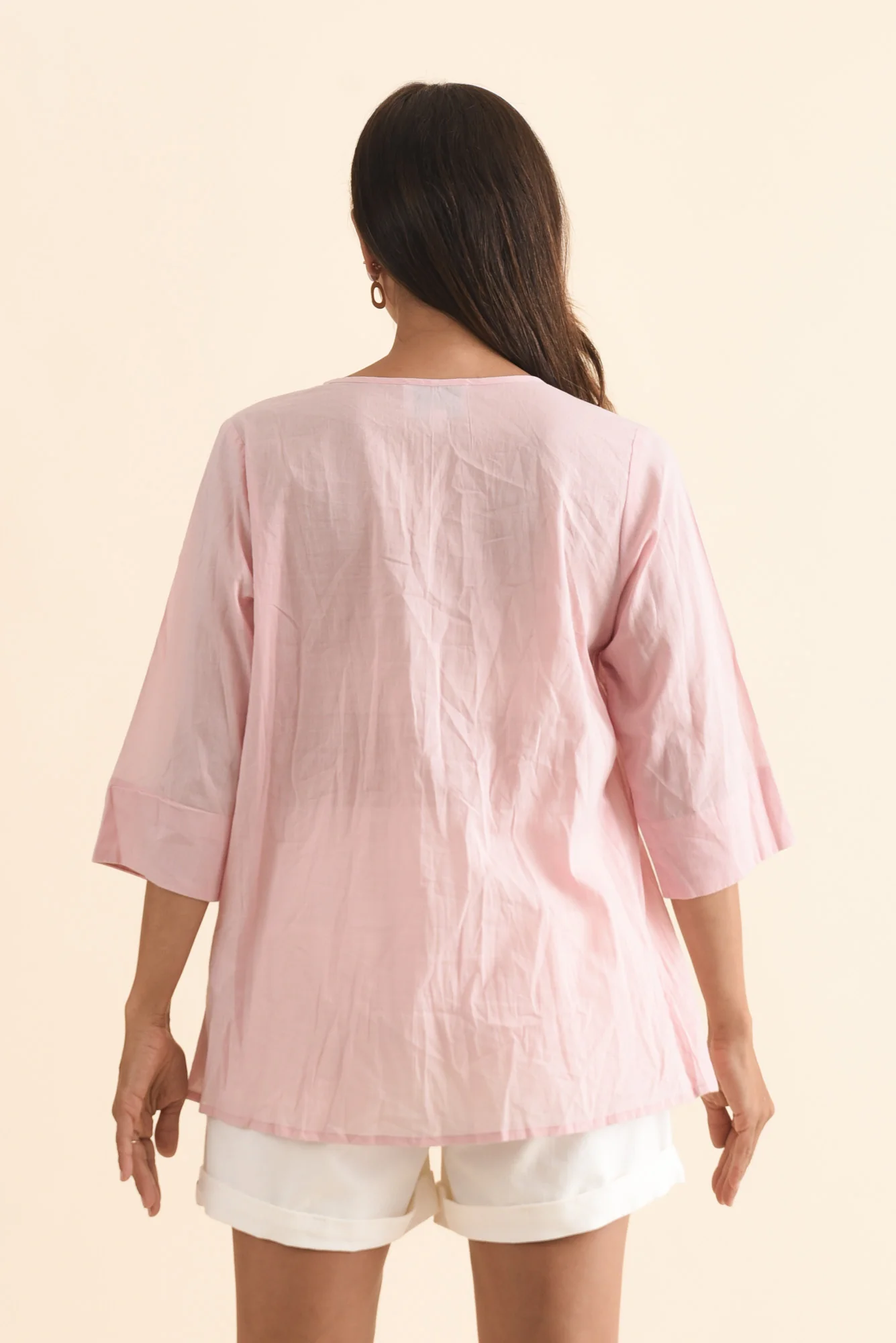 Fia Blush Sleeved Crinkle Cotton Top - Image 4