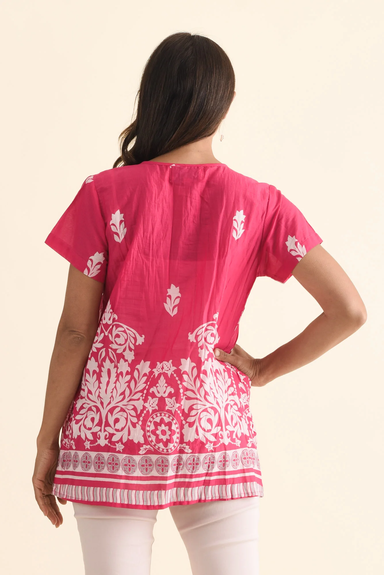 Fia Fuchsia Abstract Crinkle Cotton Top - Image 4