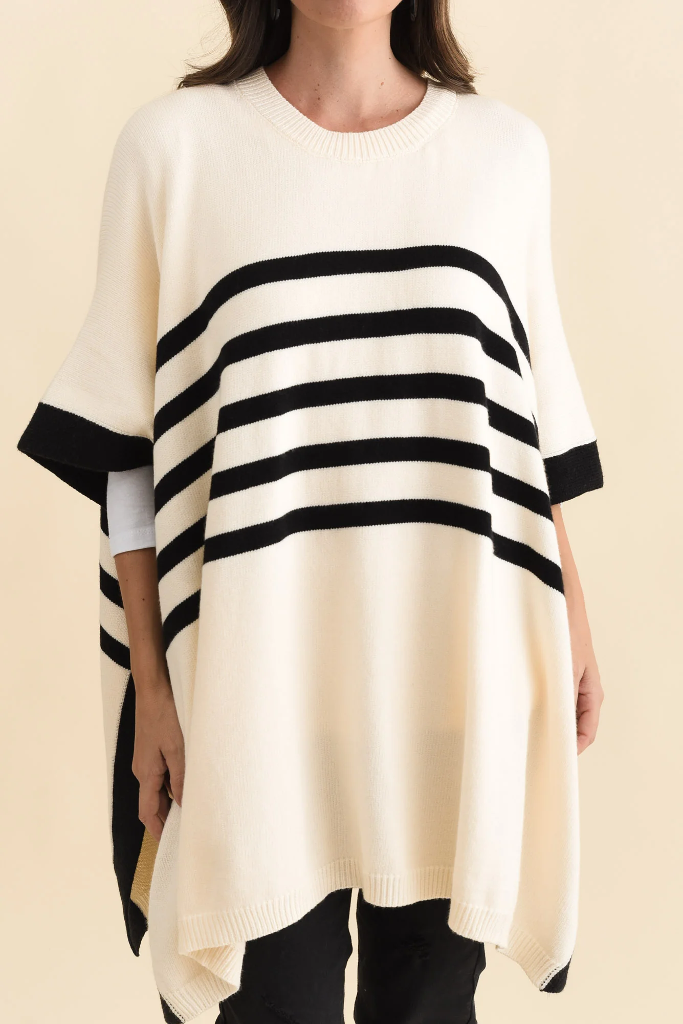 Fidelia White Stripe Knit Poncho - Image 5