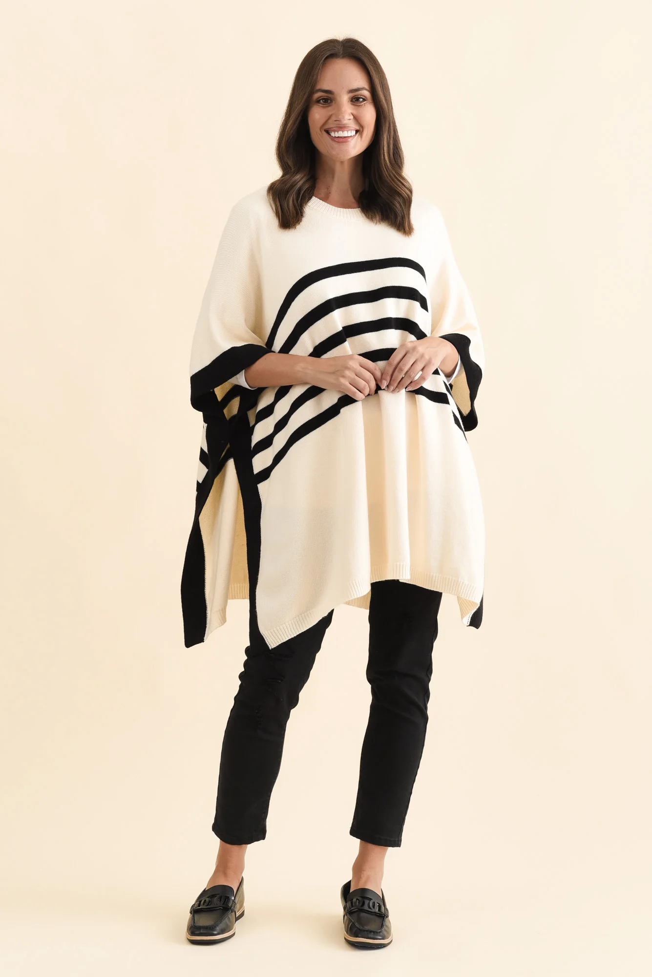 Fidelia White Stripe Knit Poncho - Image 6