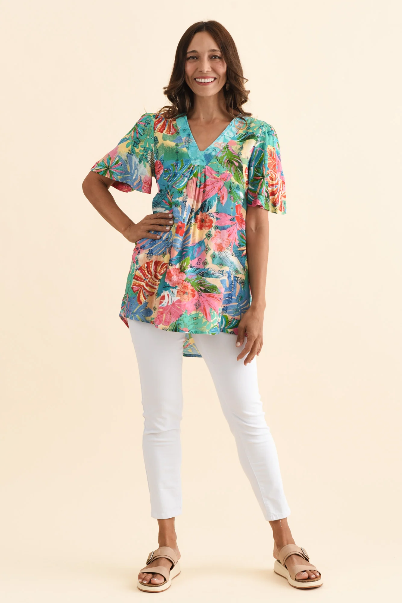 Frolic Blue Tropical Flutter Sleeve Top - Image 2