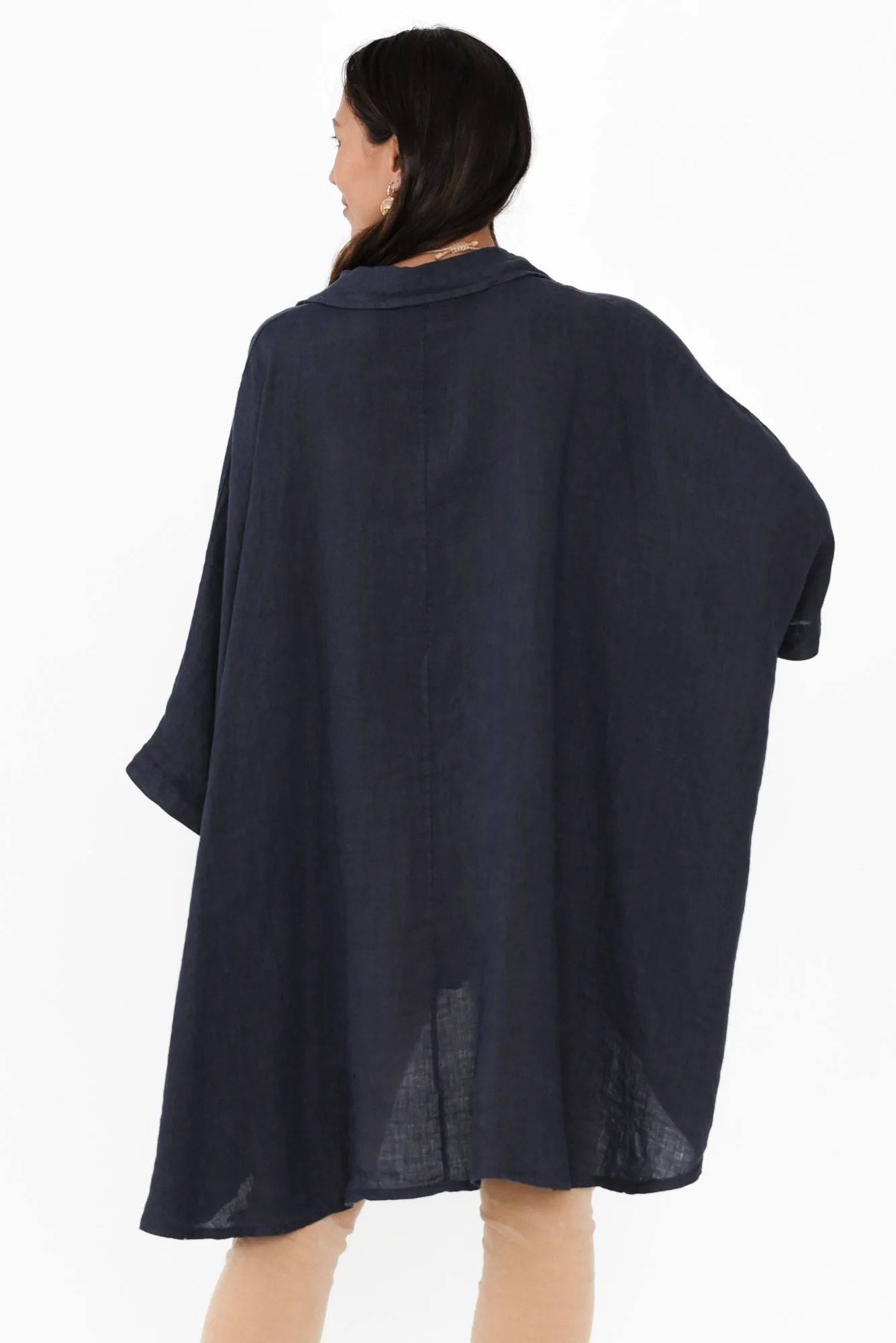 Giada Navy Linen Collared Shirt - Image 4