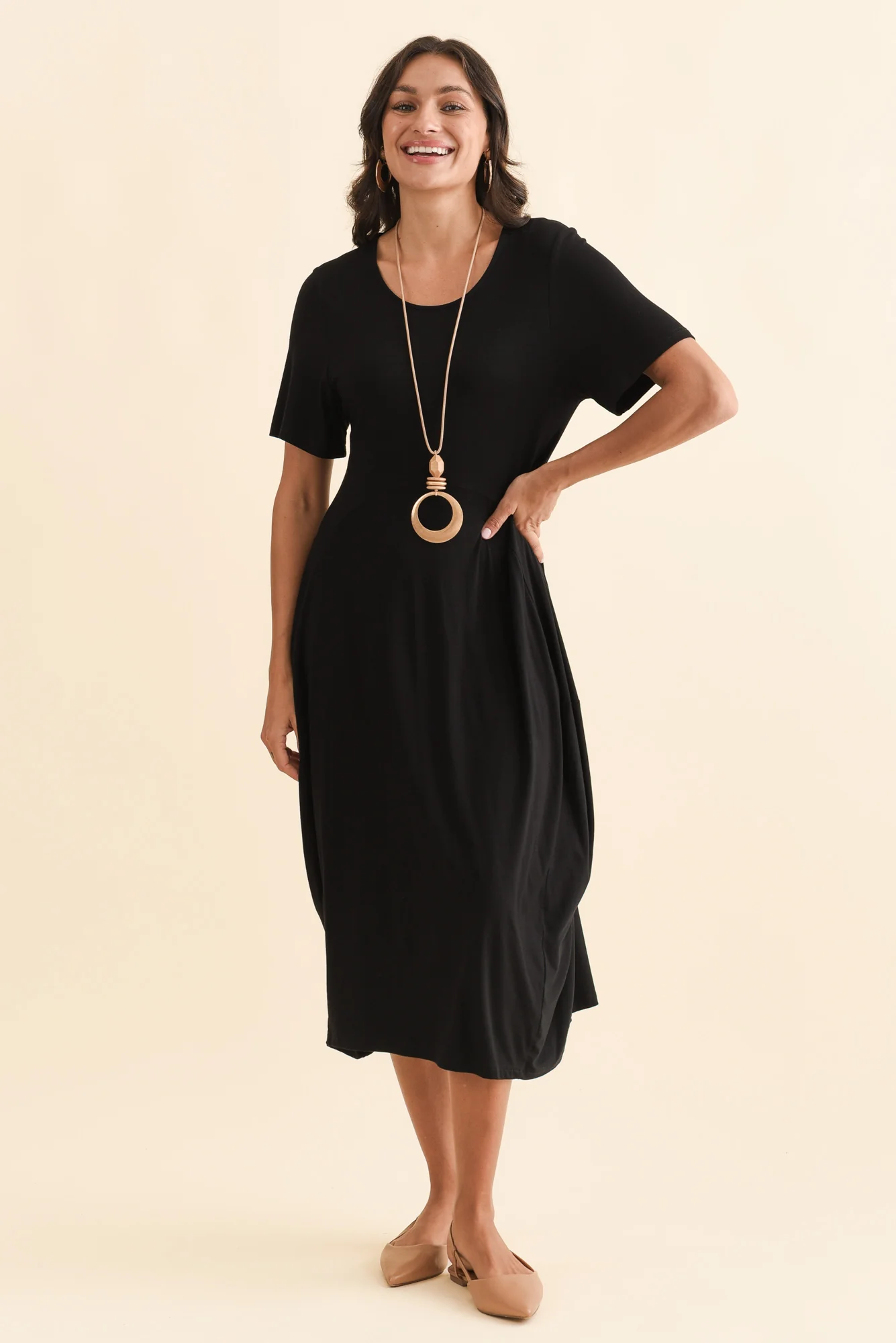 Glenda Black Short Sleeve Crescent Dress - Image 3