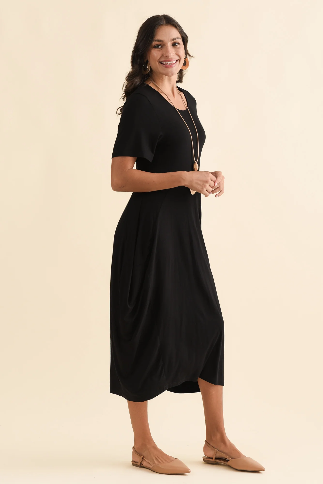 Glenda Black Short Sleeve Crescent Dress - Image 4