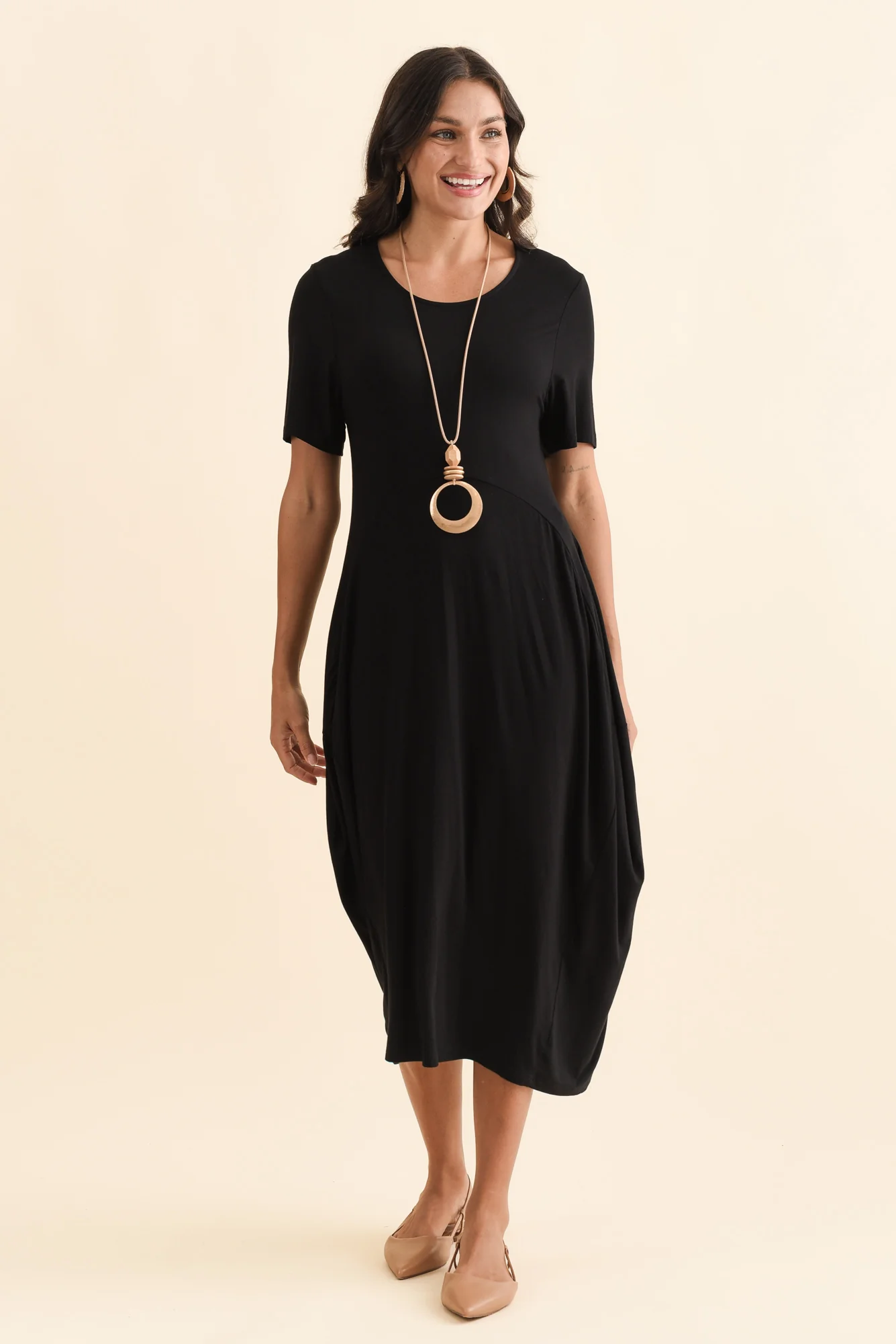 Glenda Black Short Sleeve Crescent Dress - Image 8