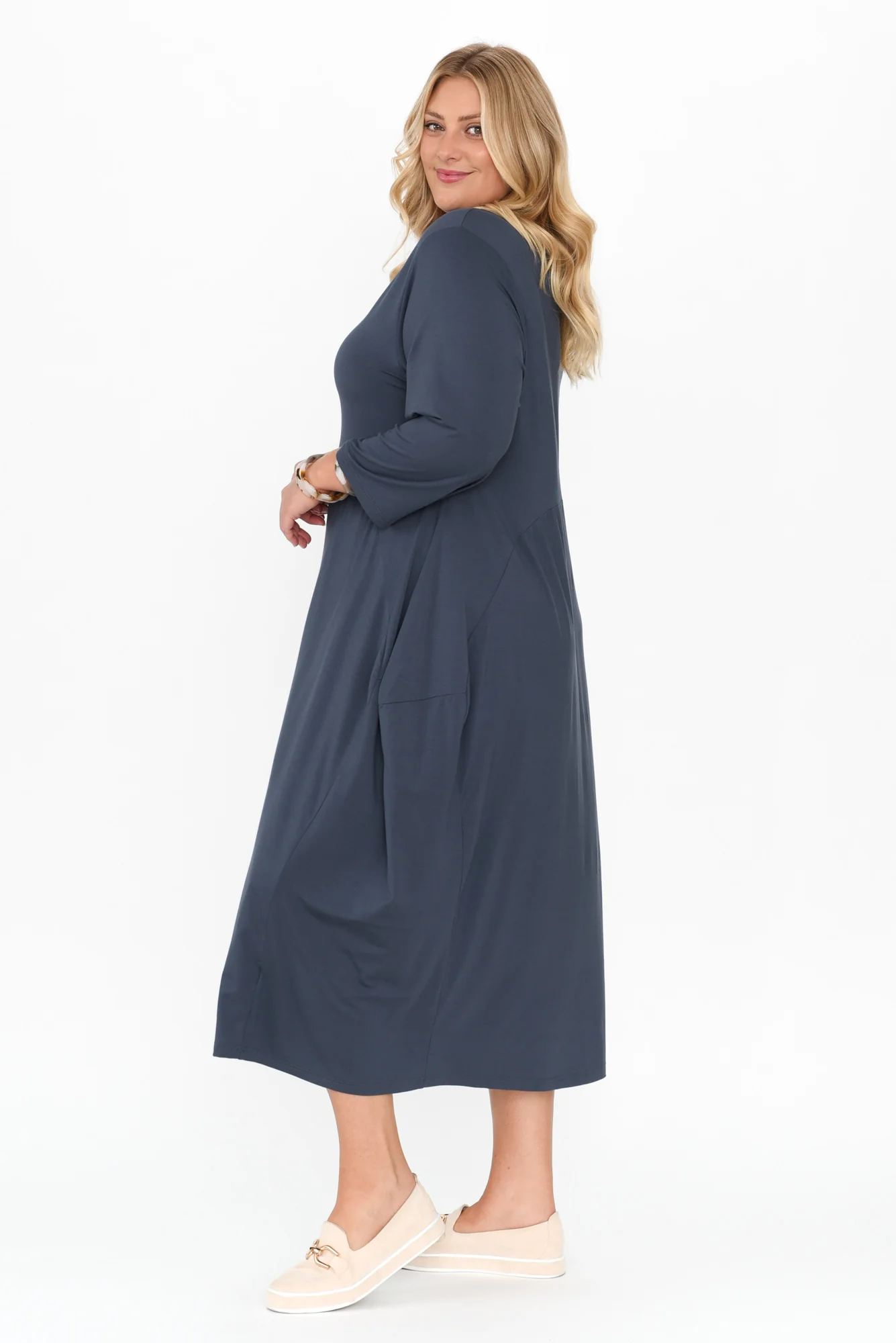 Glenda Blue Sleeved Crescent Dress - Image 8