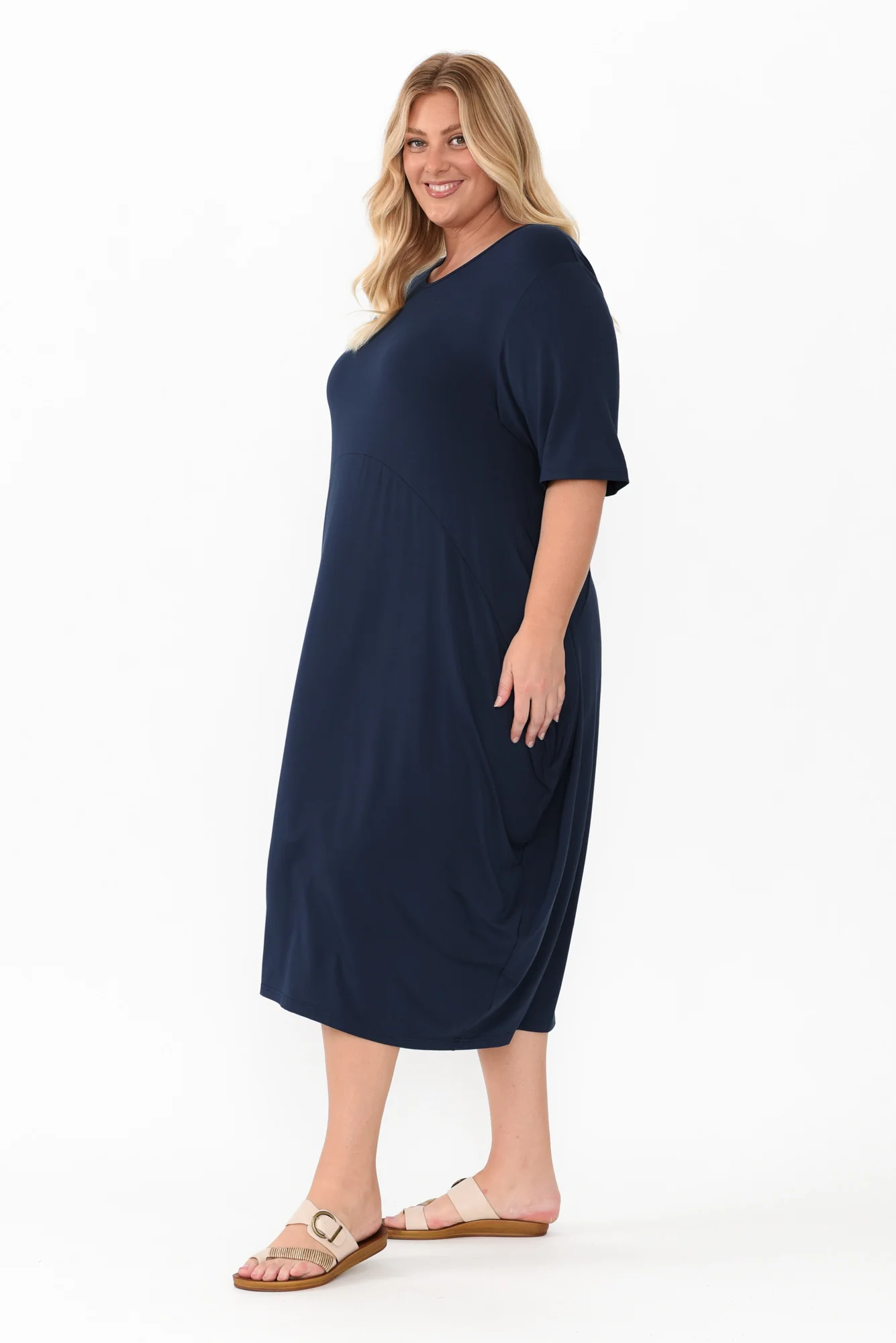 Glenda Navy Short Sleeve Crescent Dress - Image 11