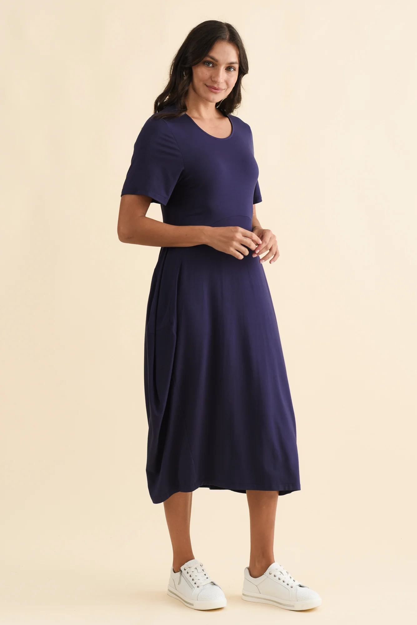 Glenda Navy Short Sleeve Crescent Dress - Image 5
