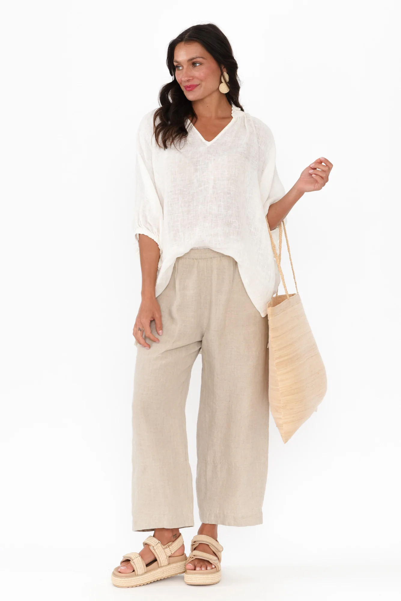 Granada White Linen V Neck Top - Image 2