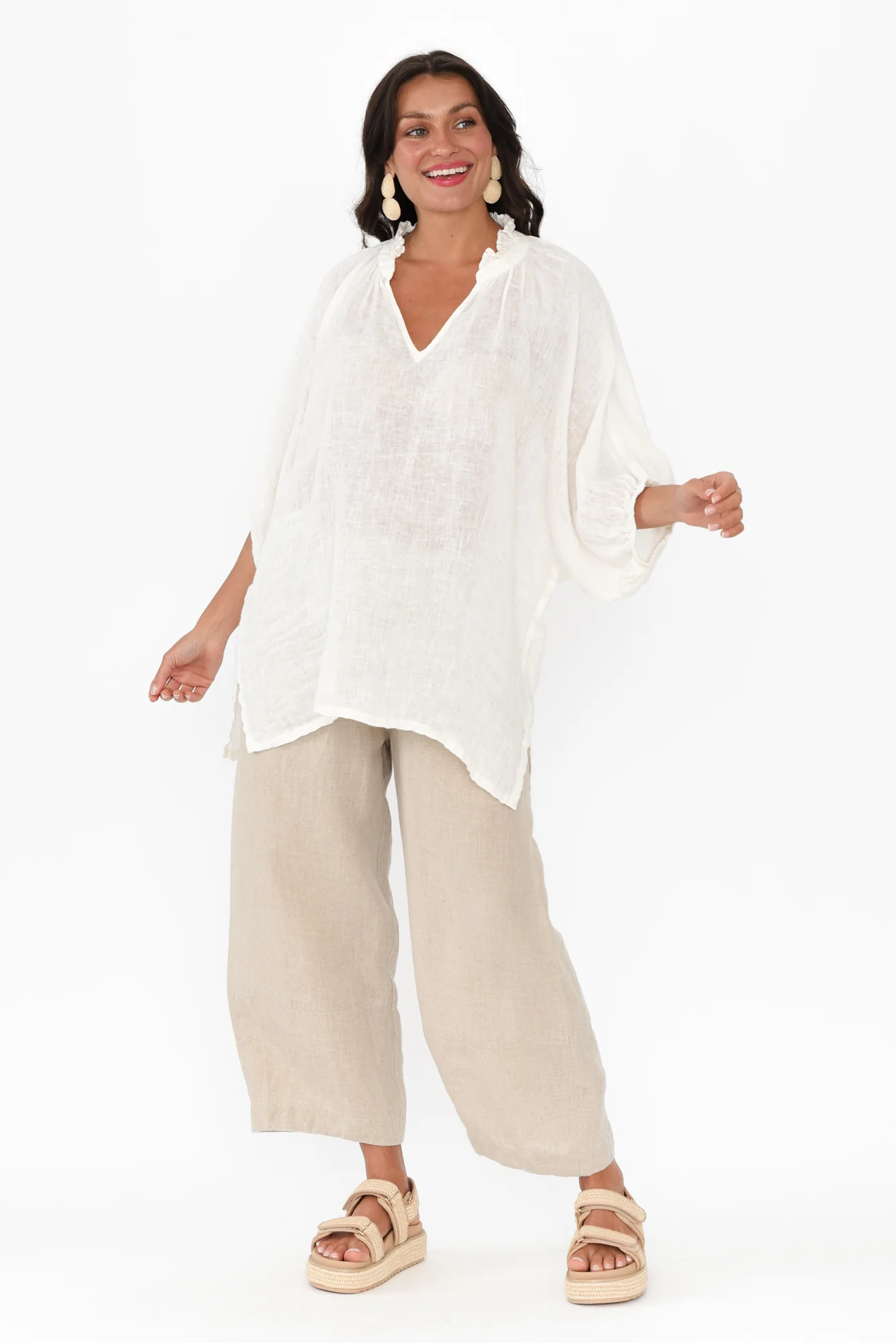 Granada White Linen V Neck Top - Image 6