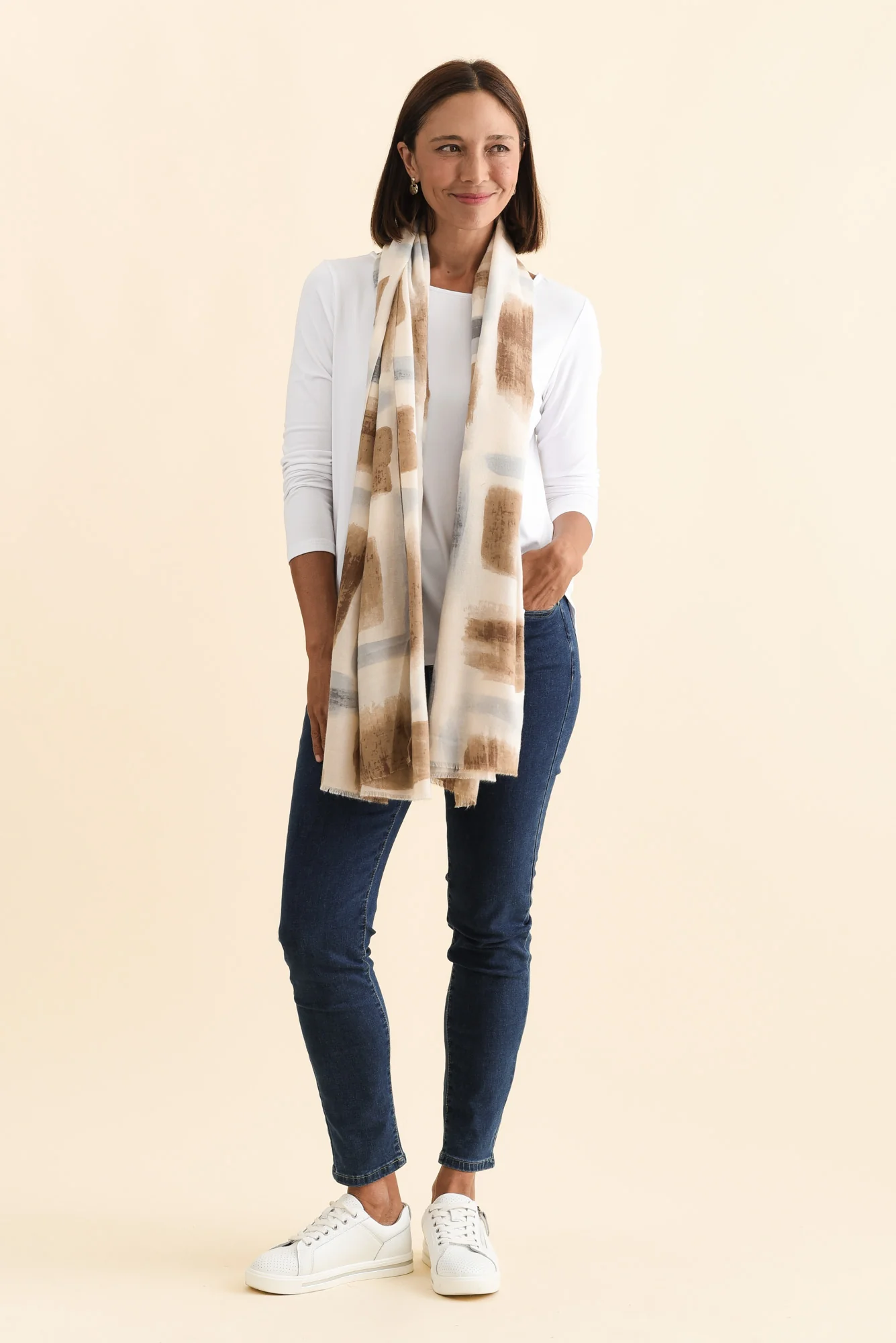 Gutha Cream Abstract Scarf - Image 2