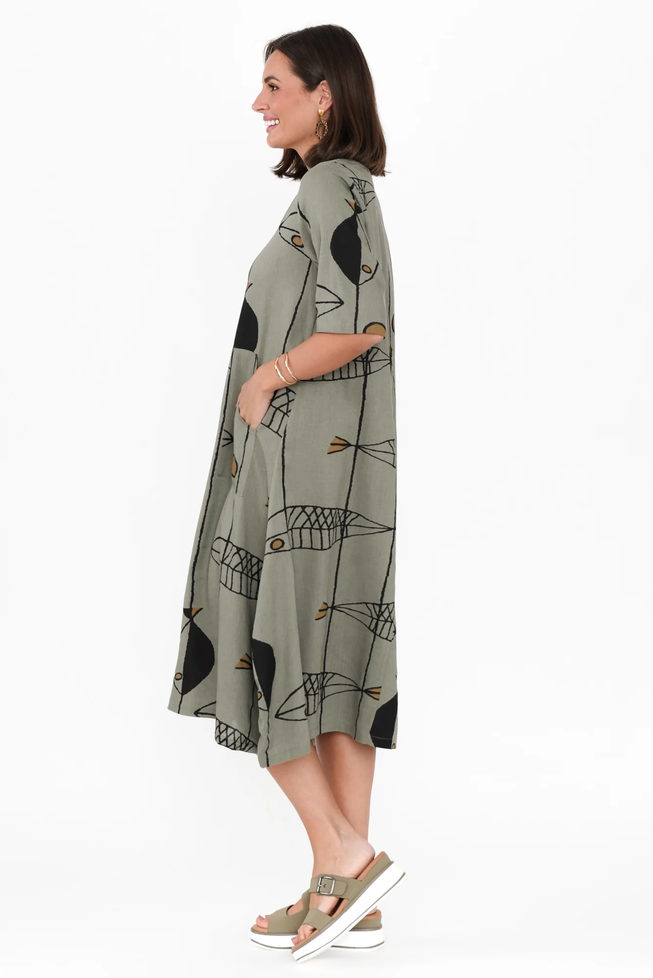 Hailee Khaki Sea Linen Cotton Dress - Image 3