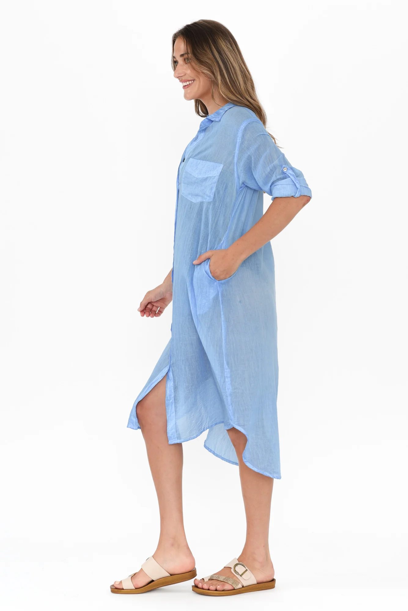 Hailey Blue Cotton Button Kaftan - Image 4