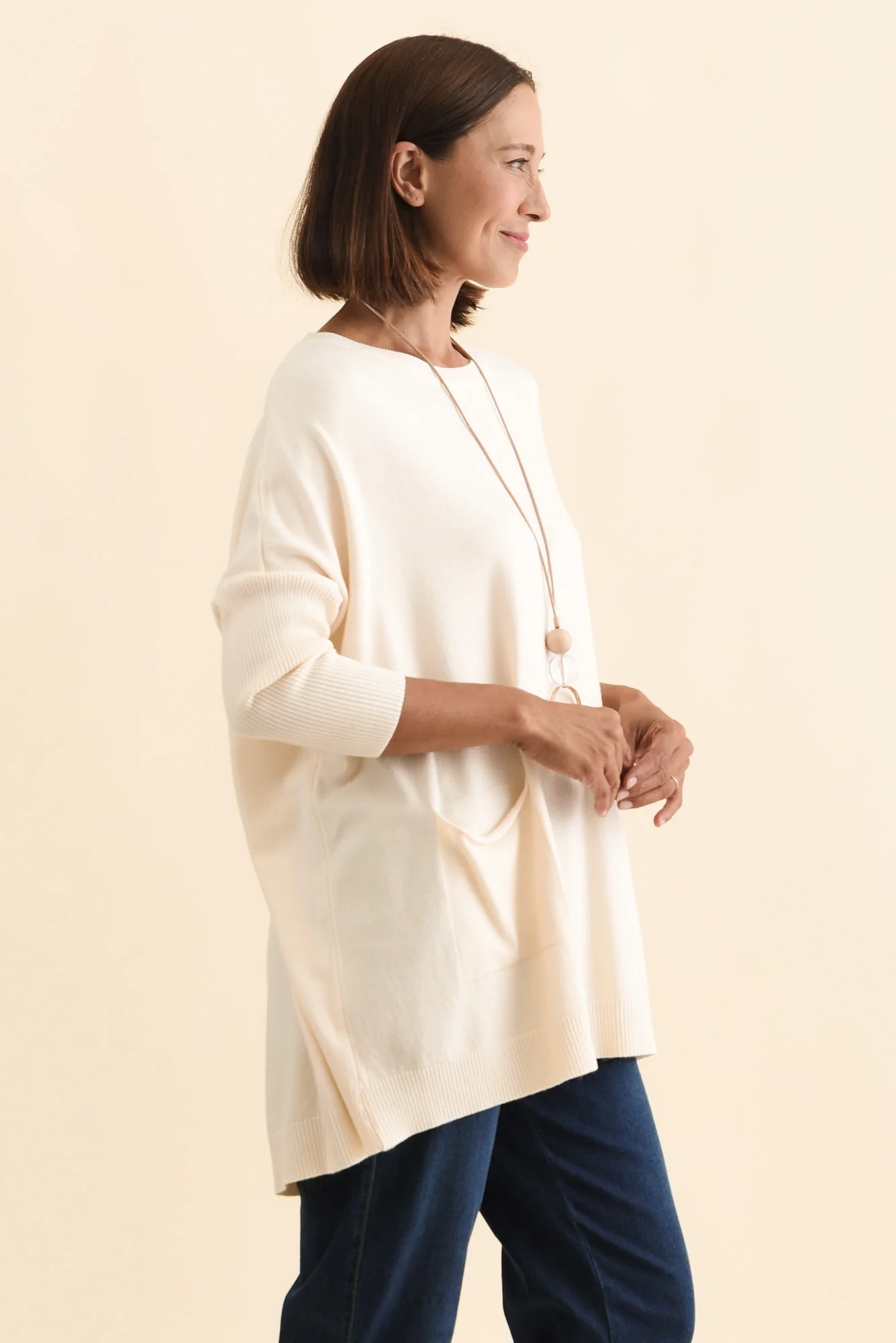 Helsinki Cream Knit Pocket Jumper - Image 3
