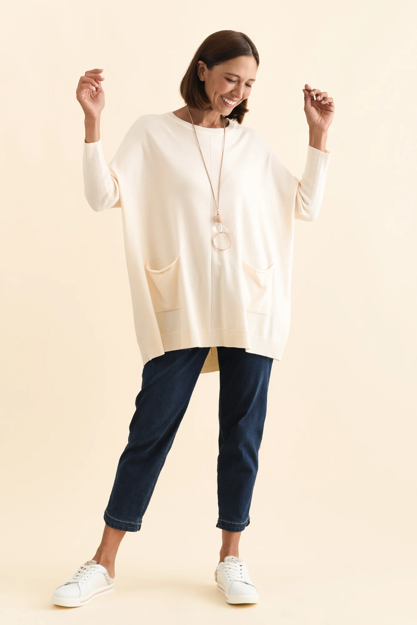 Helsinki Cream Knit Pocket Jumper - Image 6
