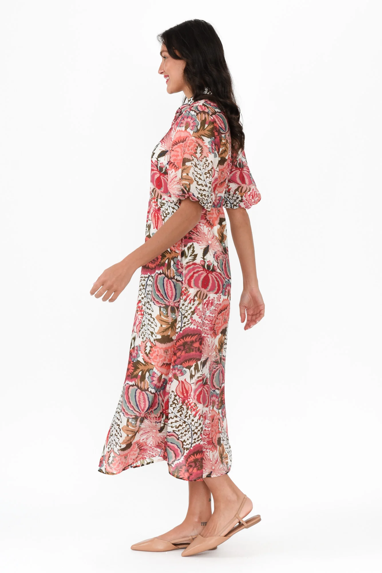 Hilma Pink Floral Cotton Blend Tie Dress - Image 4