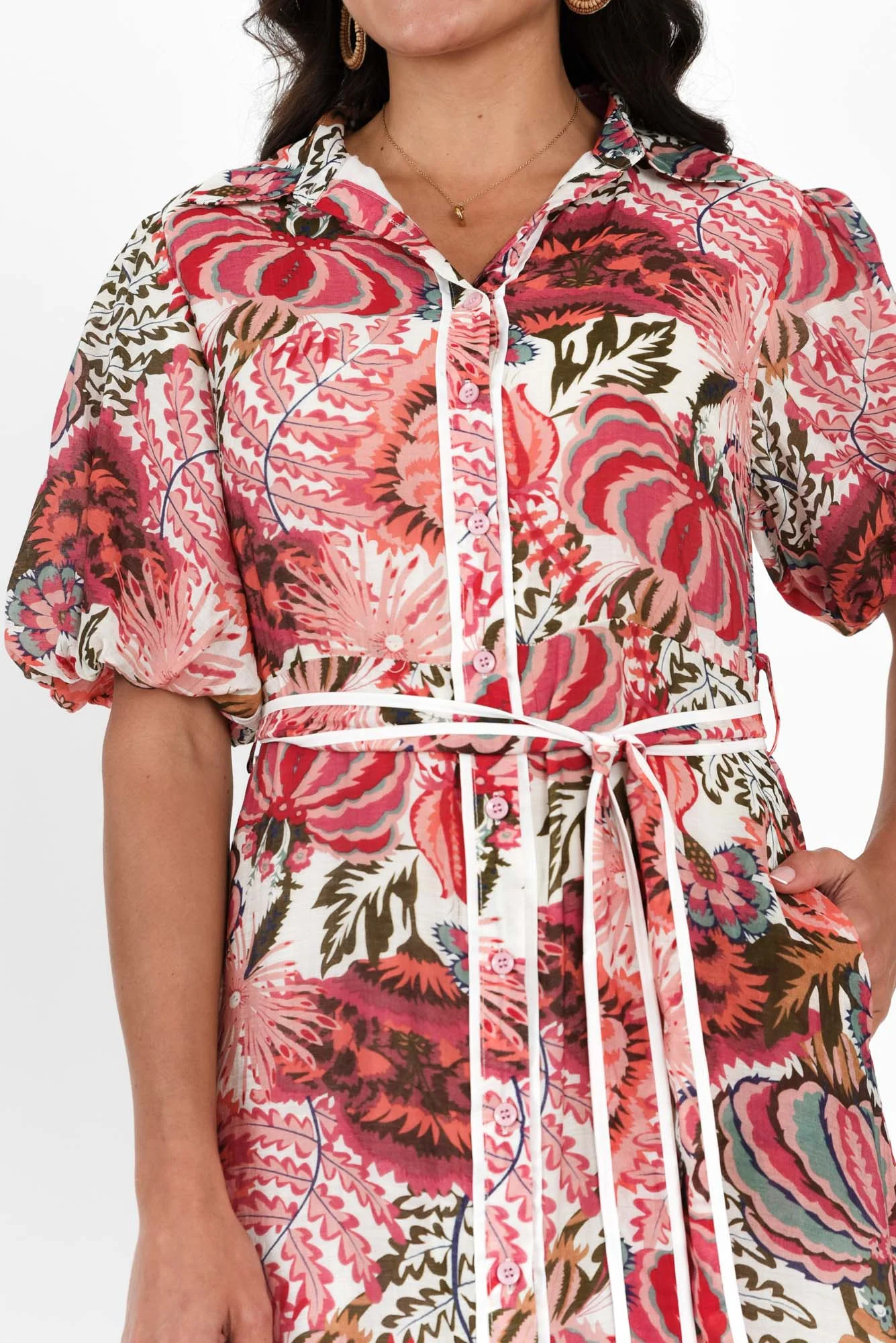 Hilma Pink Floral Cotton Blend Tie Dress - Image 6