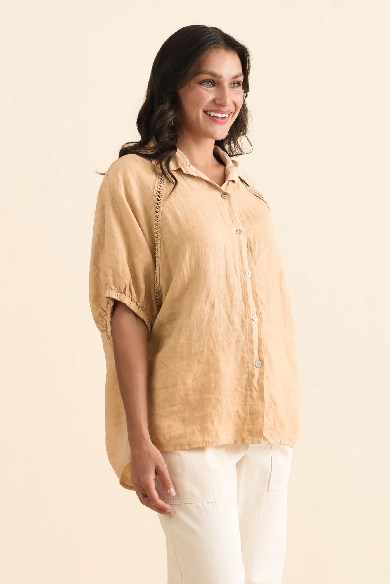 Huntley Sand Linen Collared Shirt - Image 3