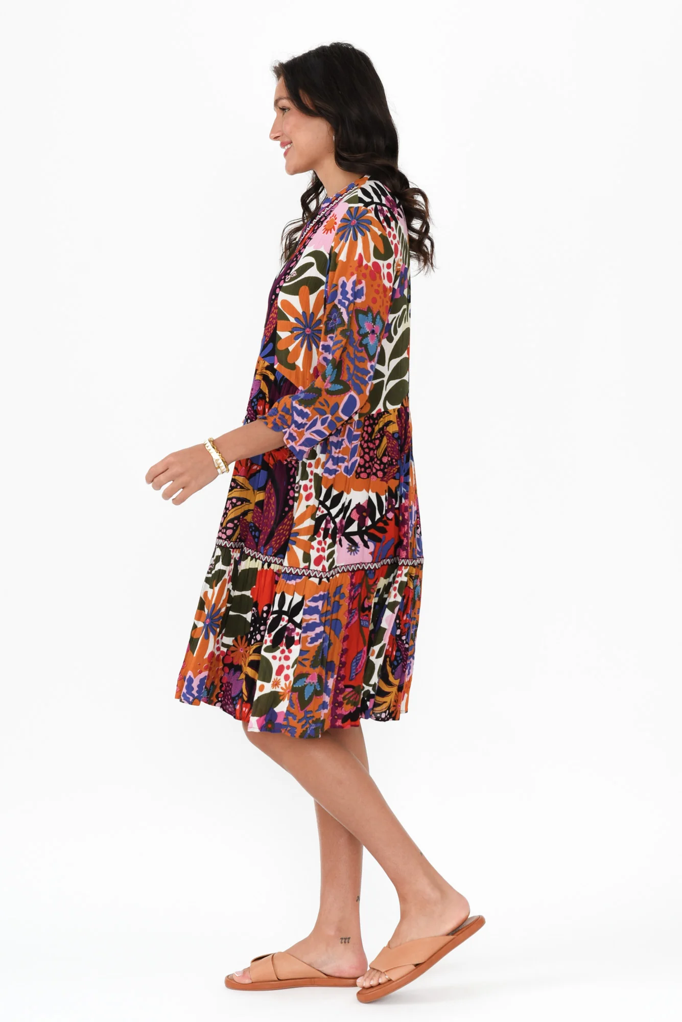 Inez Orange Floral Tassel Tier Dress - Image 3