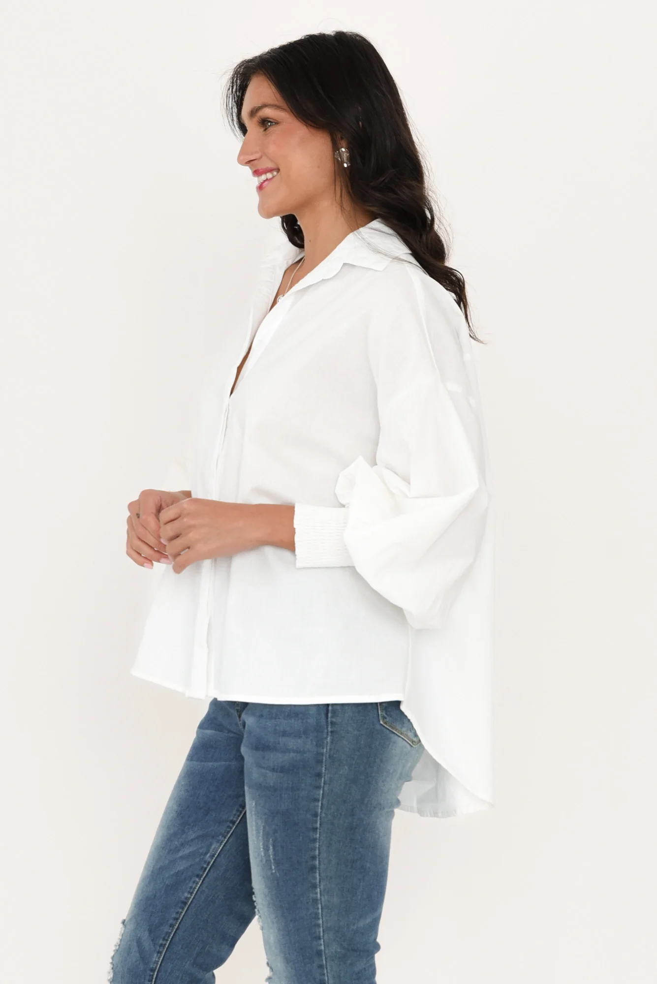 Iona White Cotton Puff Sleeve Shirt - Image 3