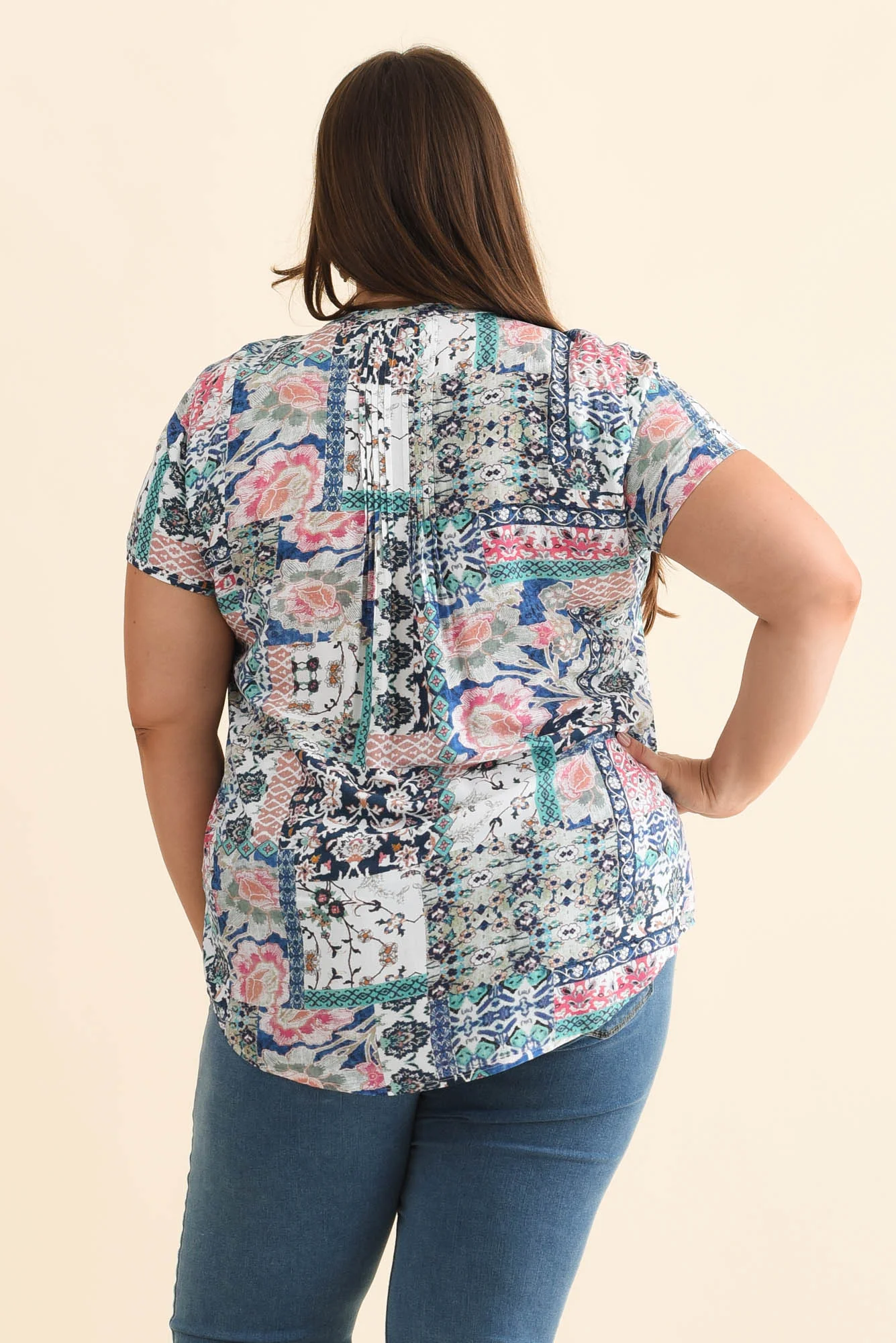 Isobel Blue Mosaic Button Top - Image 10