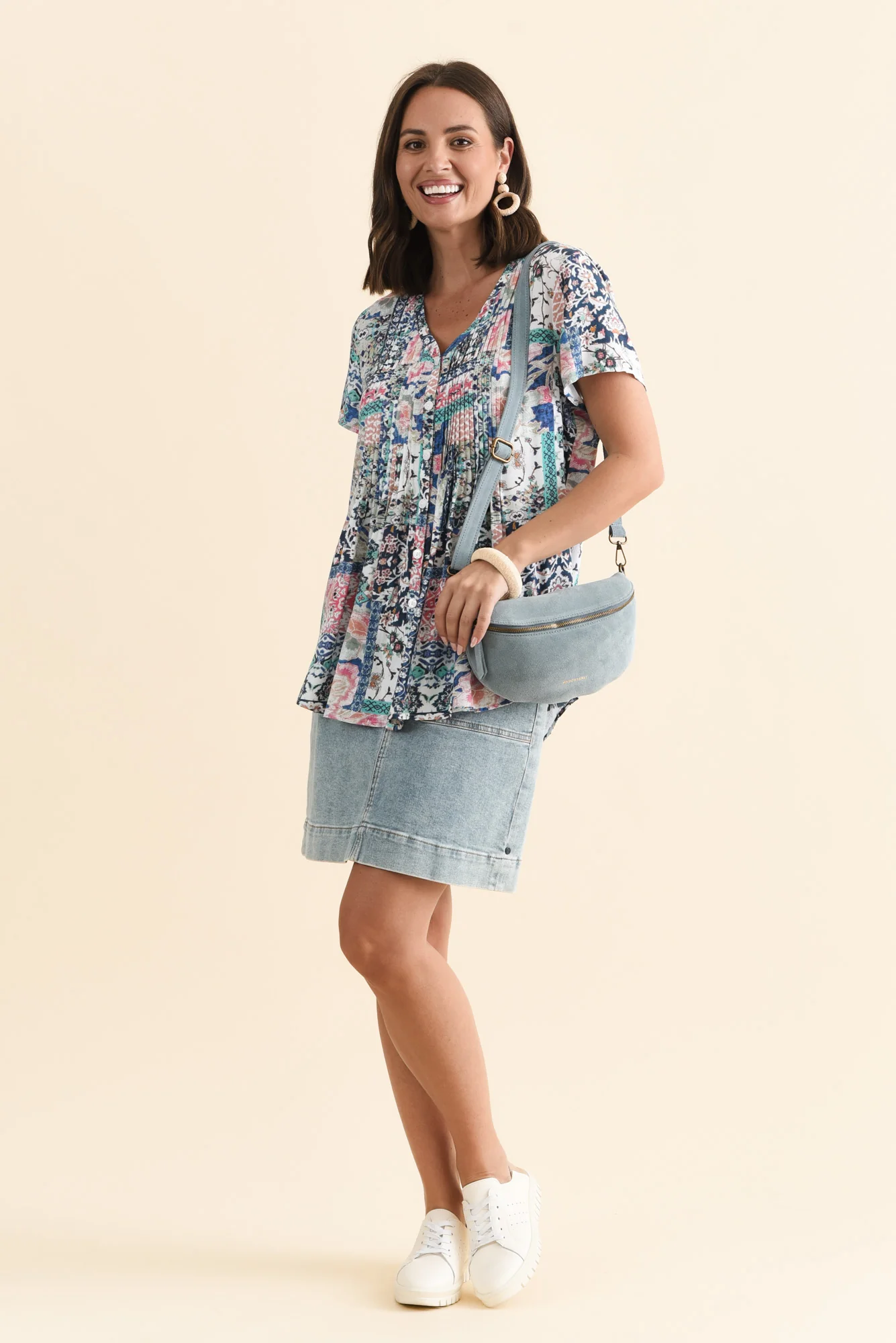 Isobel Blue Mosaic Button Top - Image 2