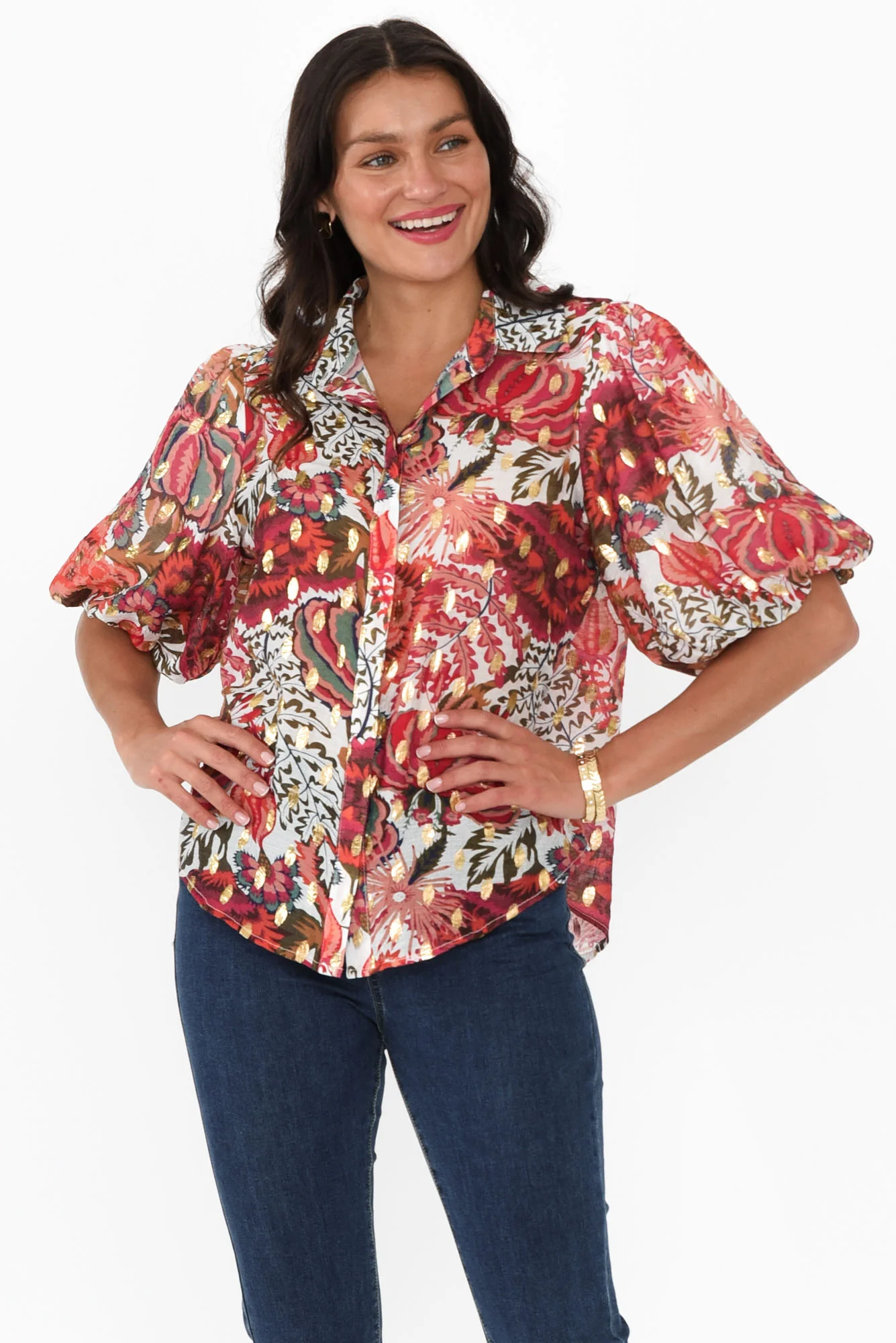 Isotta Pink Floral Cotton Blend Shirt