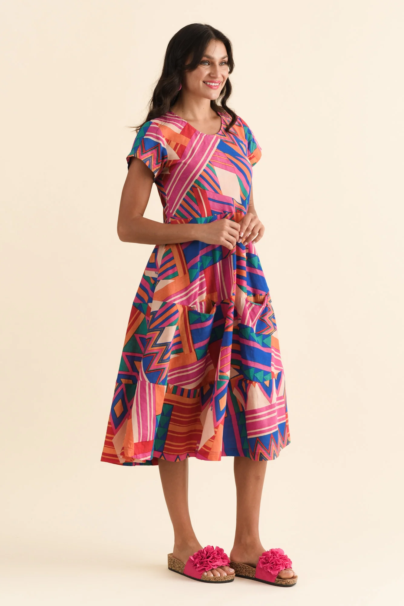 Jacinta Pink Geo Cotton Blend Dress - Image 3