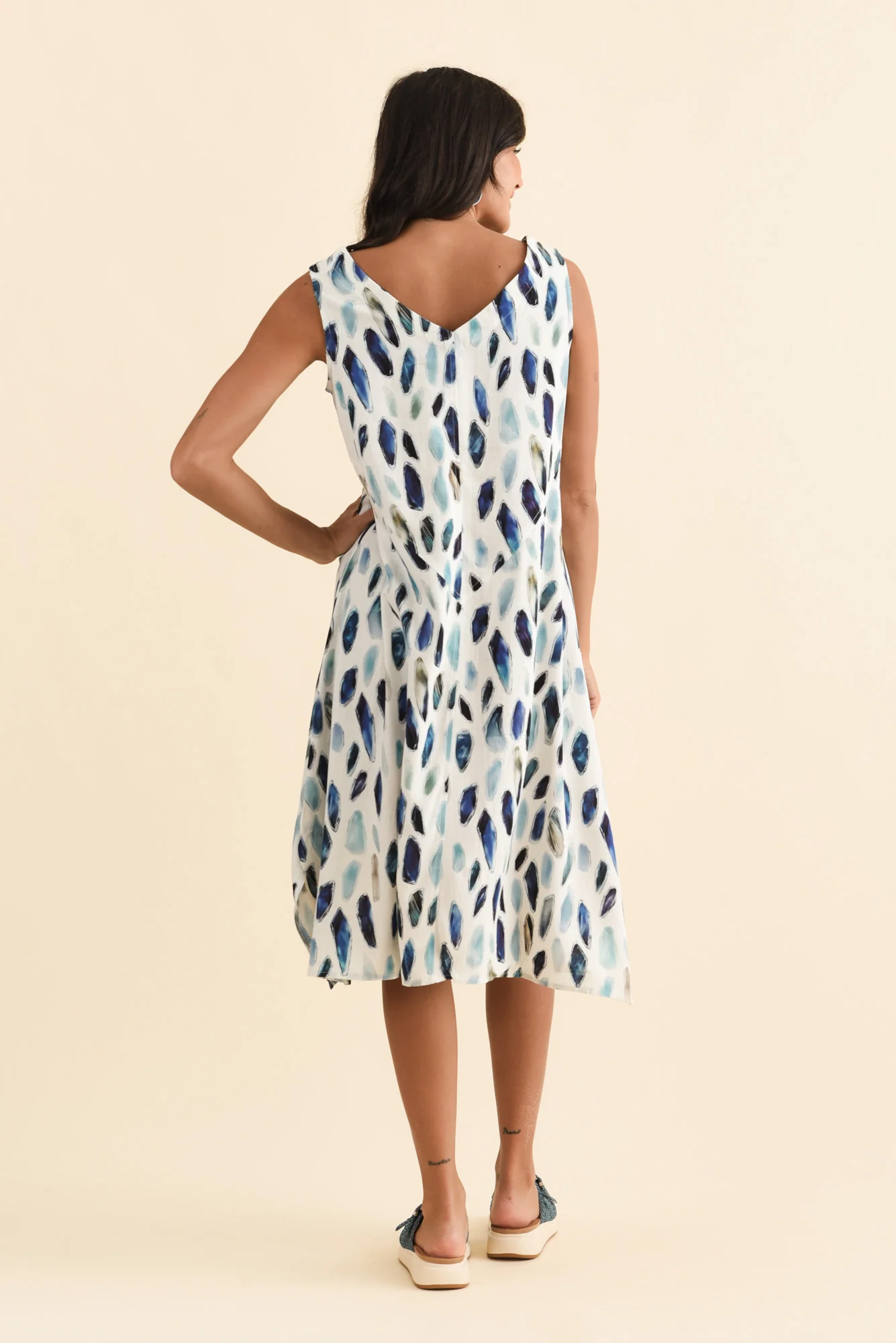 Jakine Blue Brush Stroke Linen Cotton Dress - Image 4
