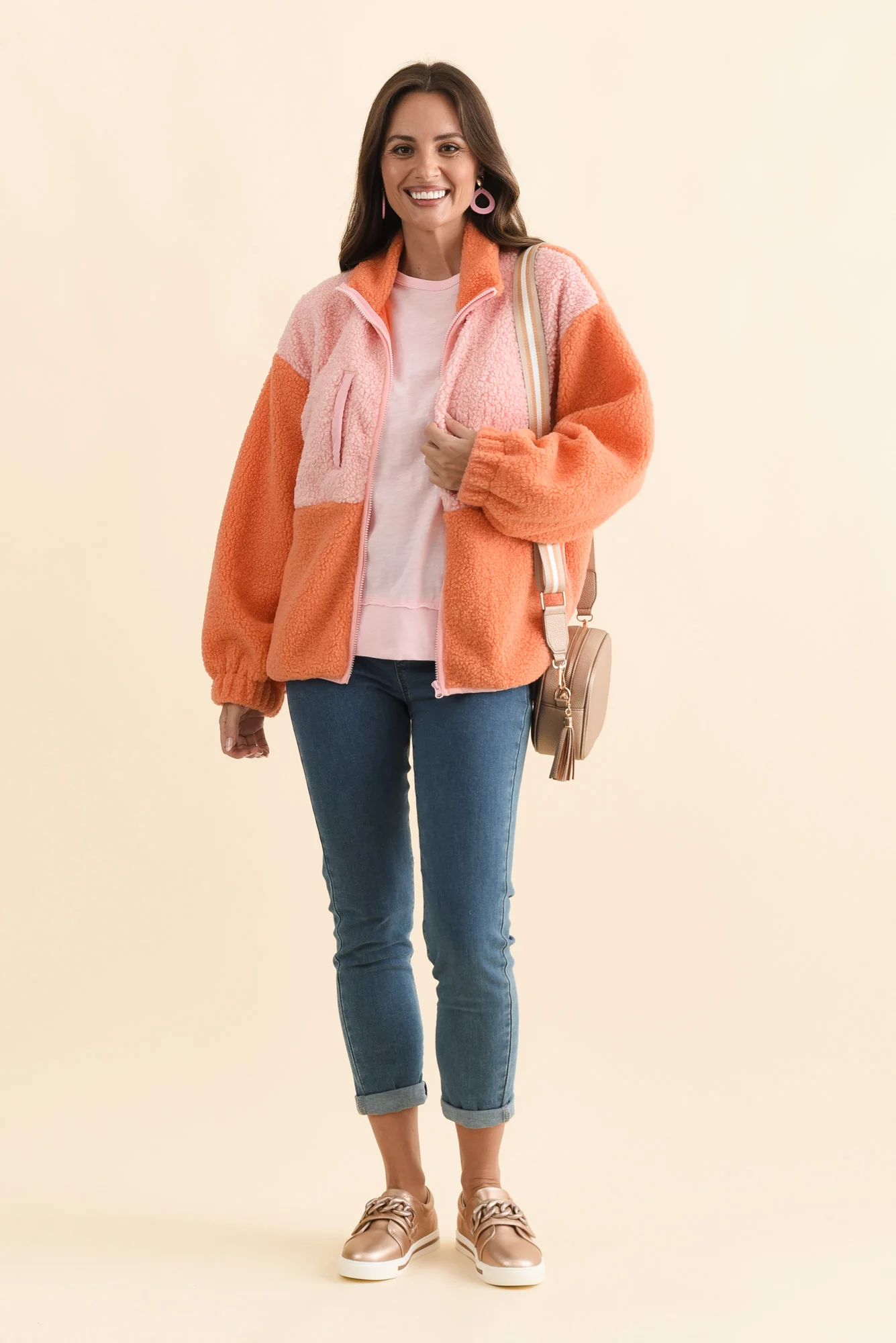 Jayne Orange Contrast Fleece Jacket - Image 2