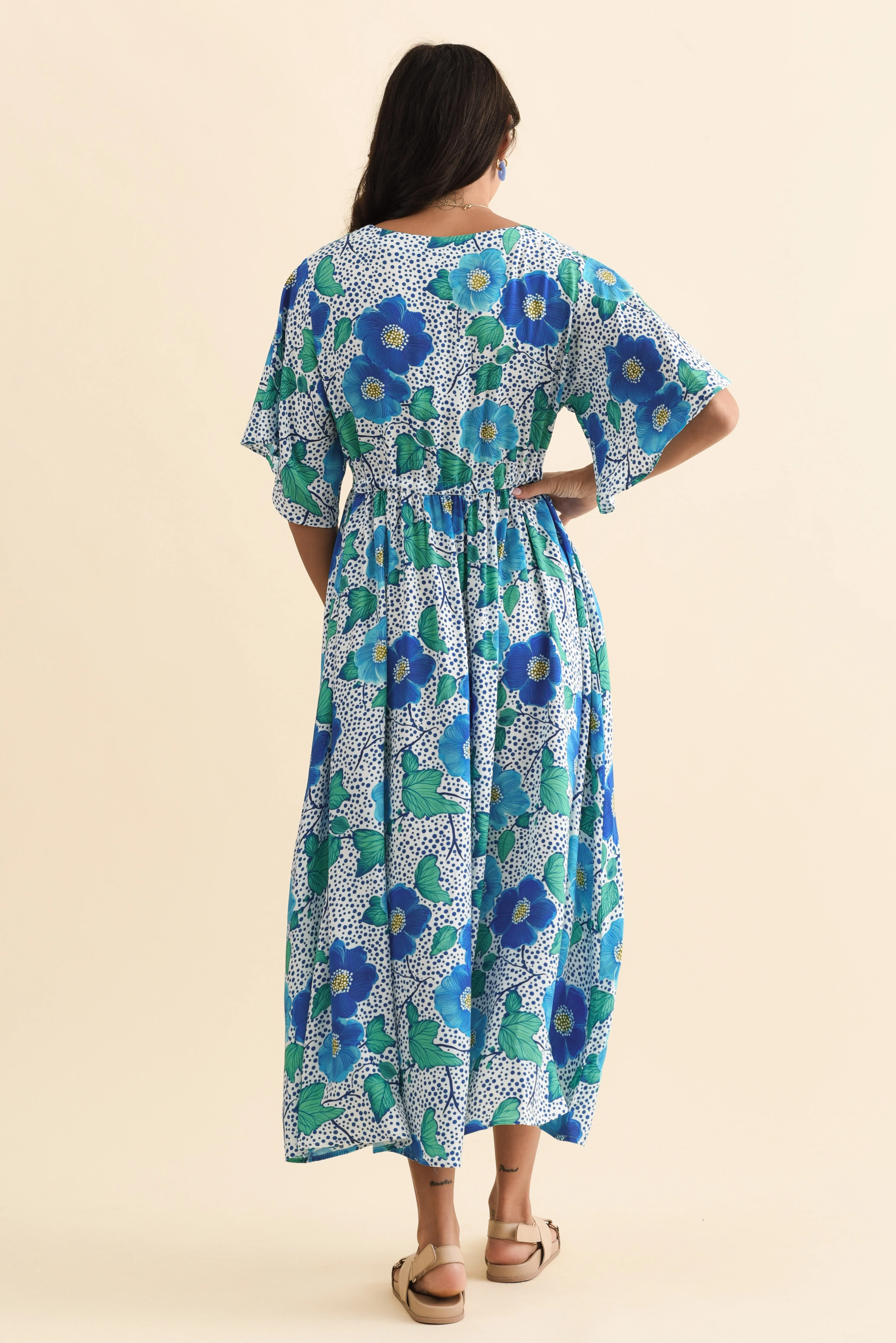 Jennifer Blue Garden Flutter Sleeve Dress - Image 4